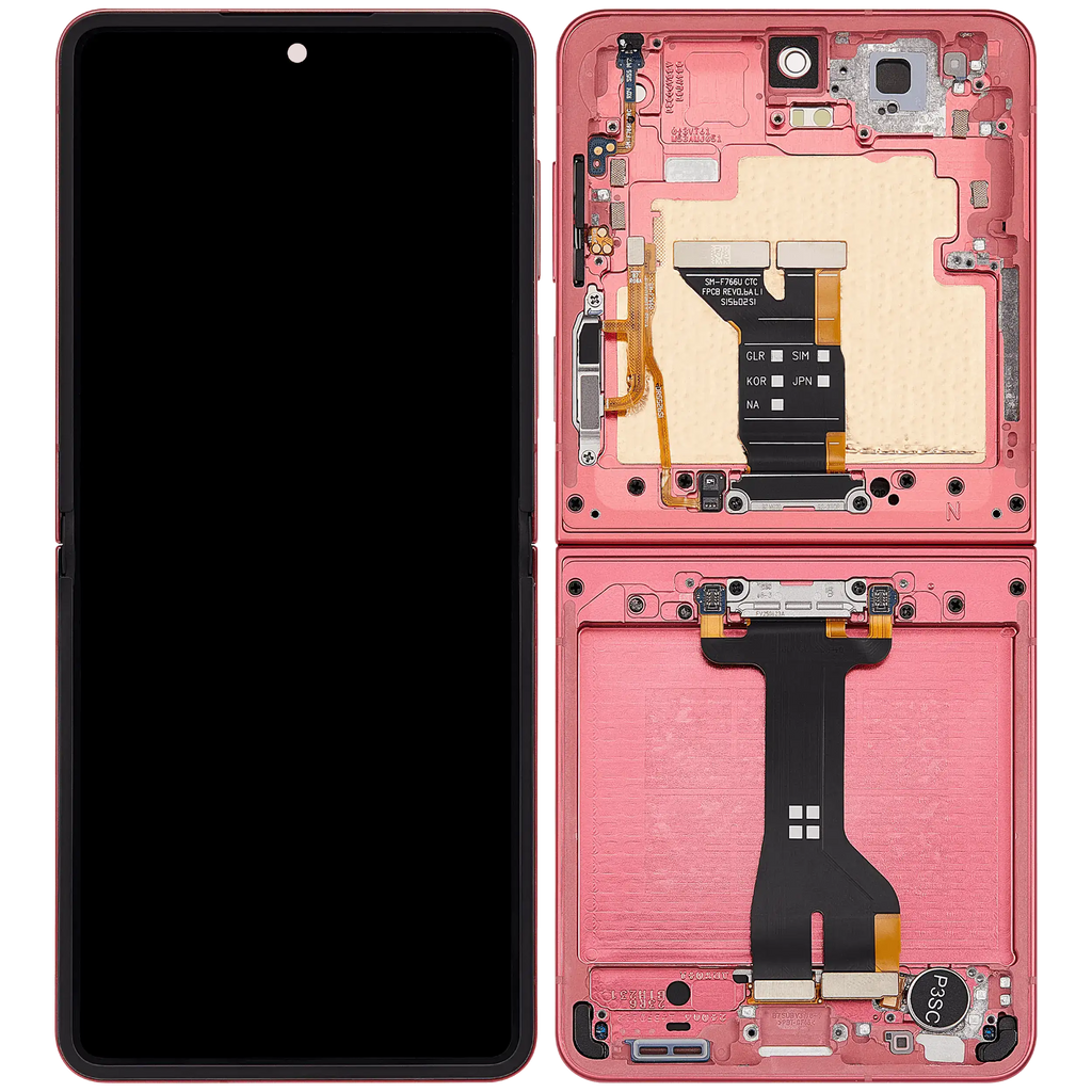 Inner OLED-Display mit Rahmen Compatible für Samsung Galaxy Z Flip 7 5G (US-Version) (Refurbished) (Coral Rot)