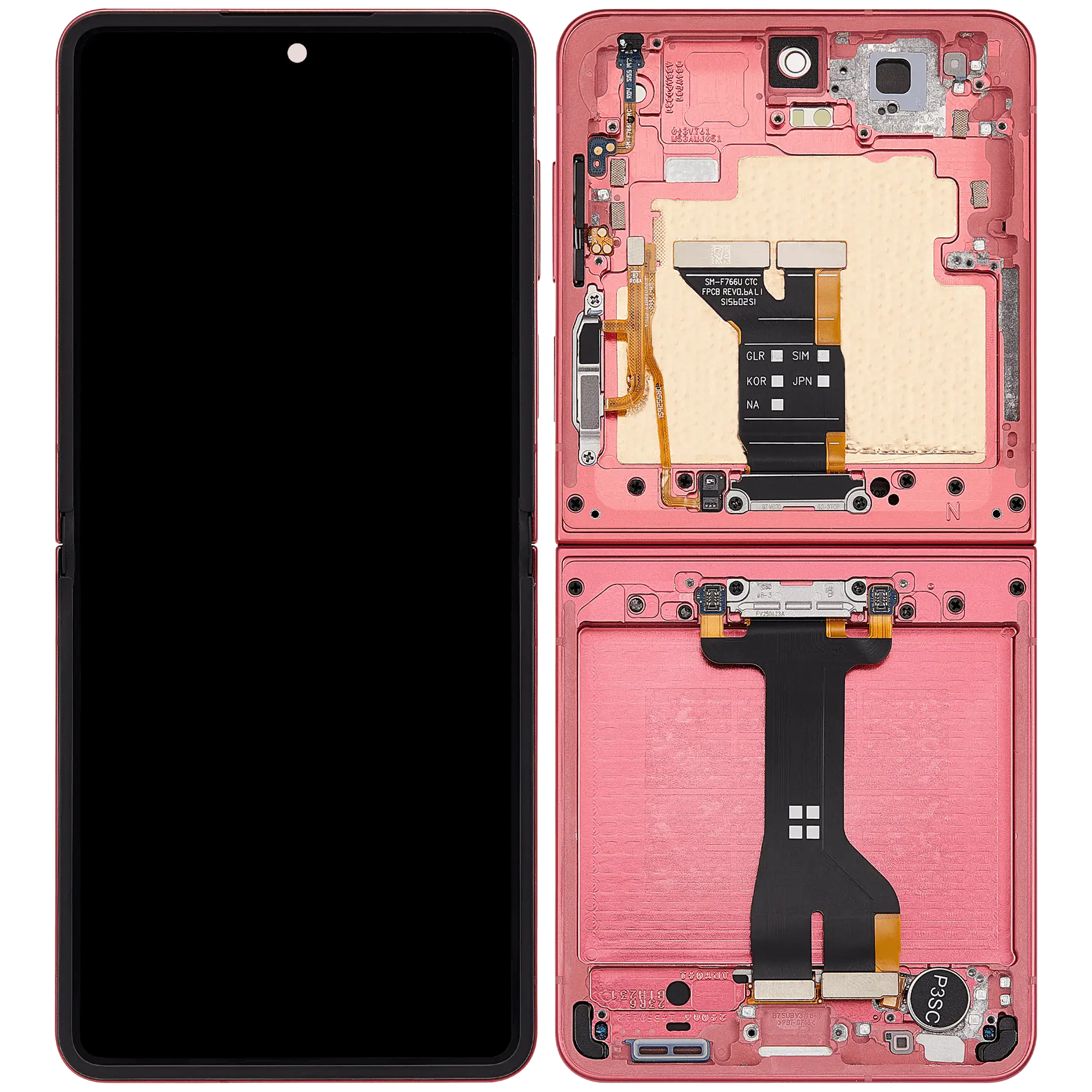 Inner OLED-Display mit Rahmen Compatible für Samsung Galaxy Z Flip 7 5G (US-Version) (Refurbished) (Coral Rot)