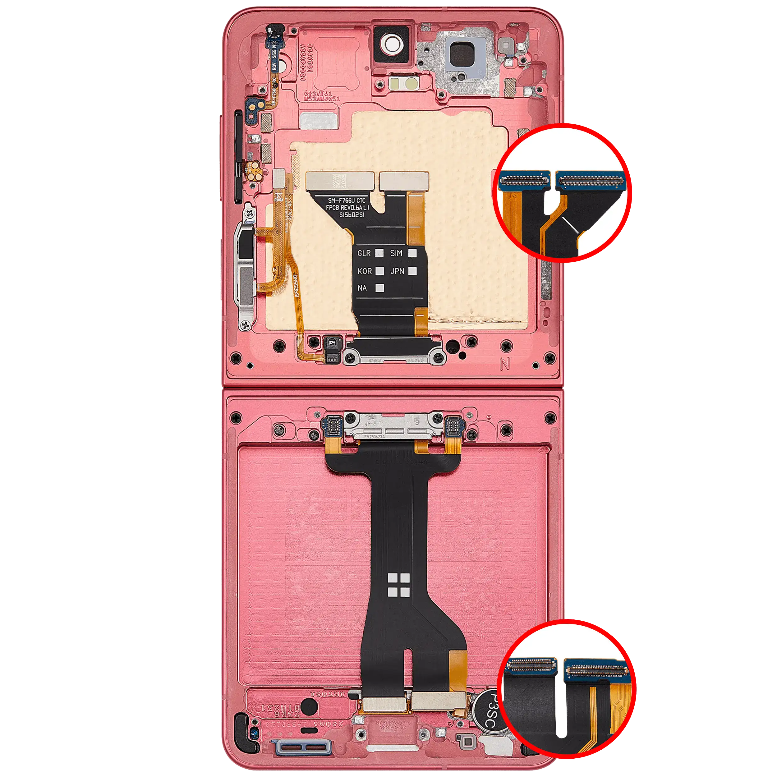 Inner OLED-Display mit Rahmen Compatible für Samsung Galaxy Z Flip 7 5G (US-Version) (Refurbished) (Coral Rot)
