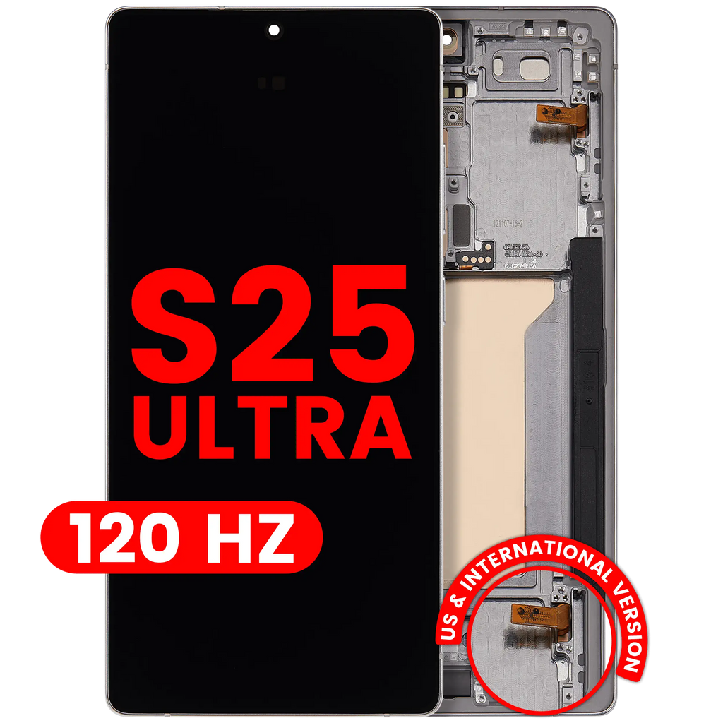 OLED-Display mit Rahmen für Samsung Galaxy S25 Ultra 5G (US & International) (Aftermarket Plus) (120Hz) (Titanium Weiß Silber)