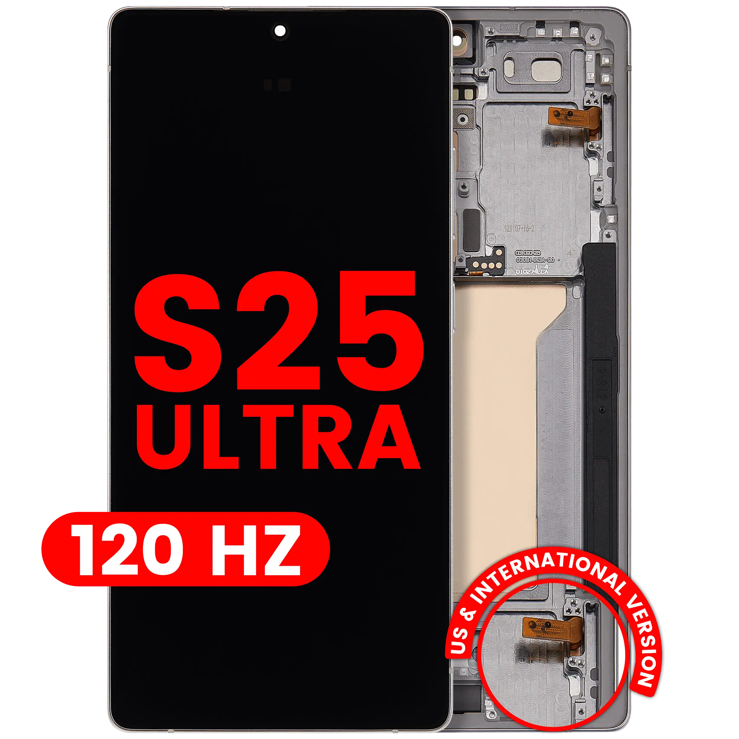 OLED-Display mit Rahmen für Samsung Galaxy S25 Ultra 5G (US & International) (Aftermarket Plus) (120Hz) (Titanium Weiß Silber)