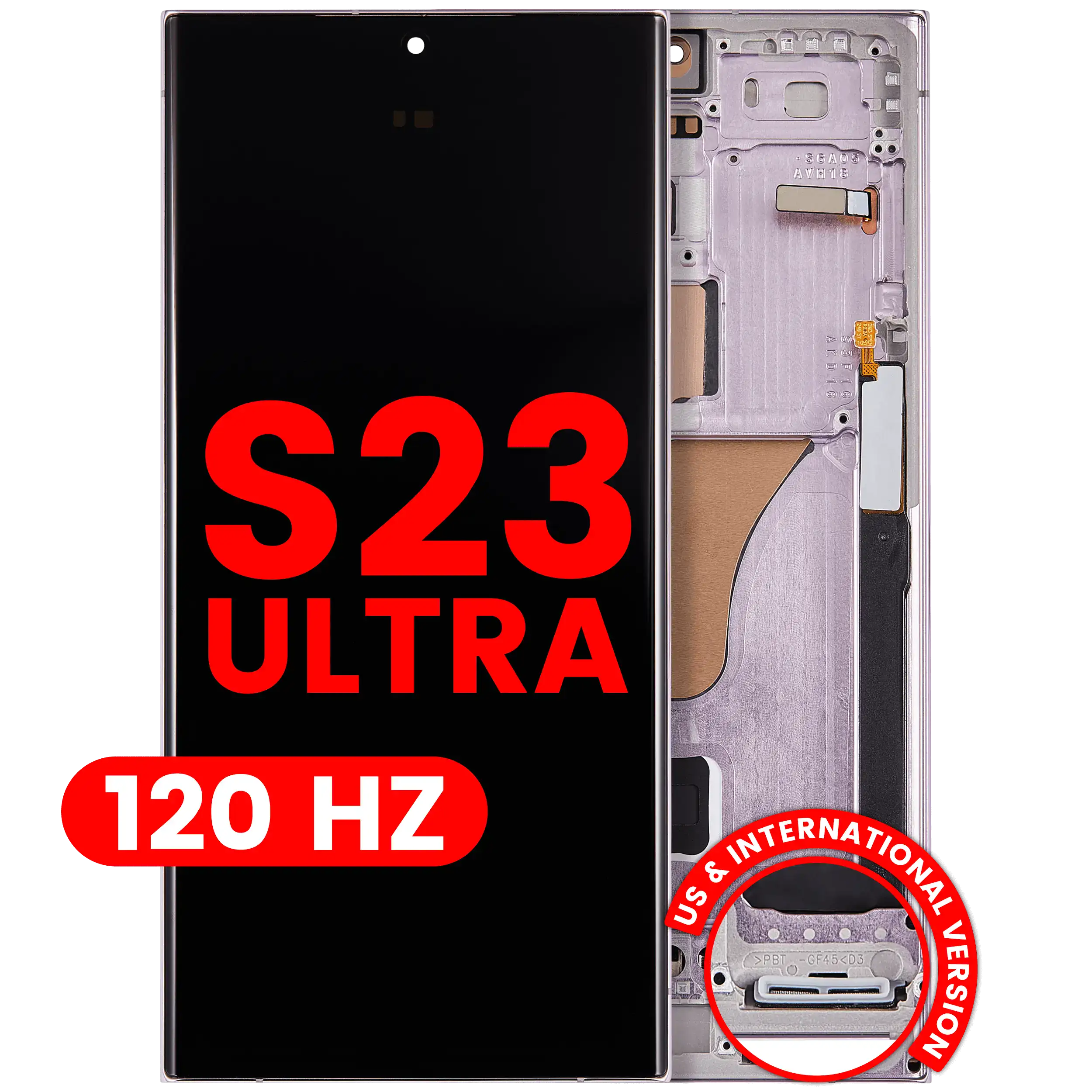 OLED-Display mit Rahmen für Samsung Galaxy S23 Ultra (US & International) (Aftermarket Plus) (120Hz) (Lavender)
