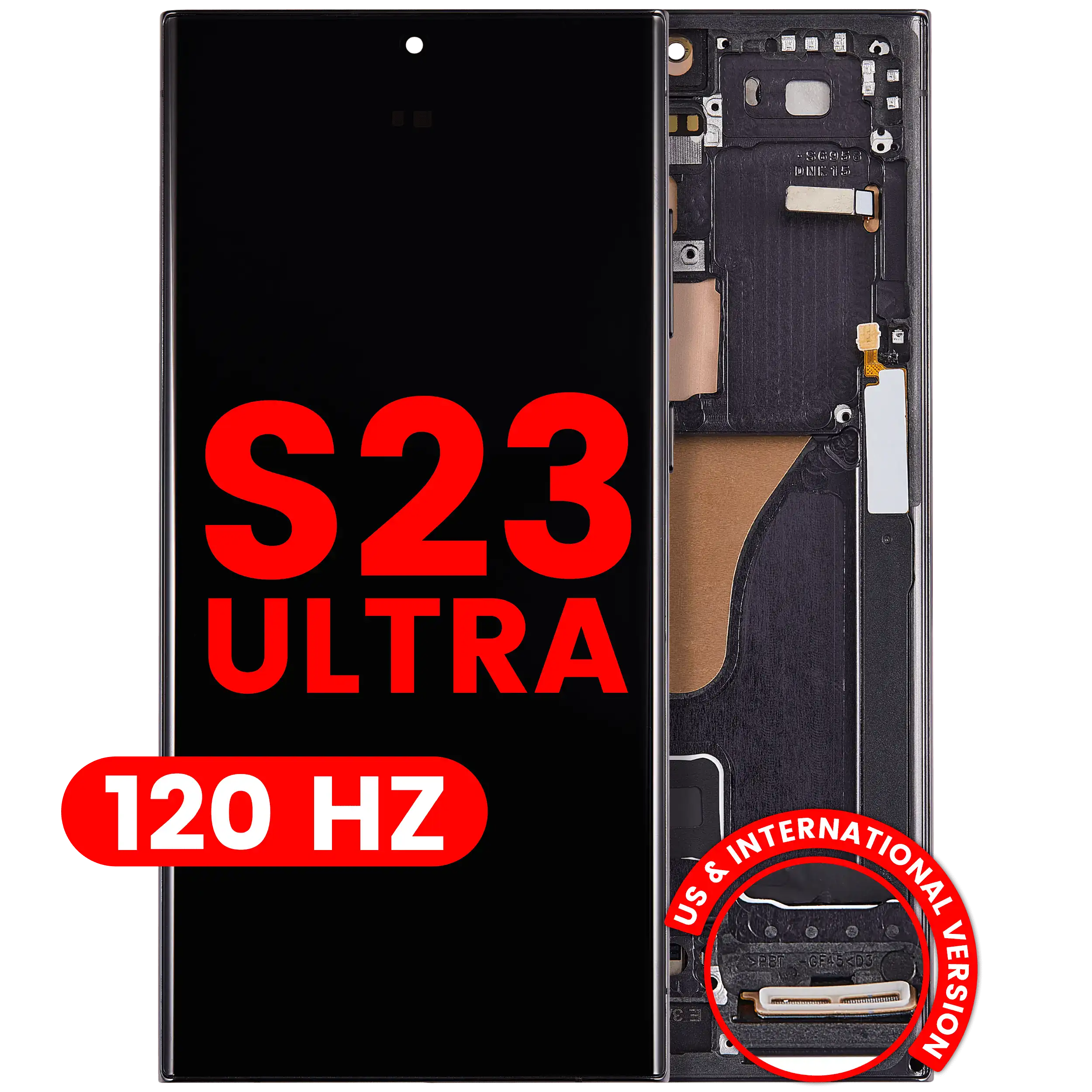 OLED-Display mit Rahmen für Samsung Galaxy S23 Ultra (US & International) (Aftermarket Plus) (120Hz) (Phantom Black)