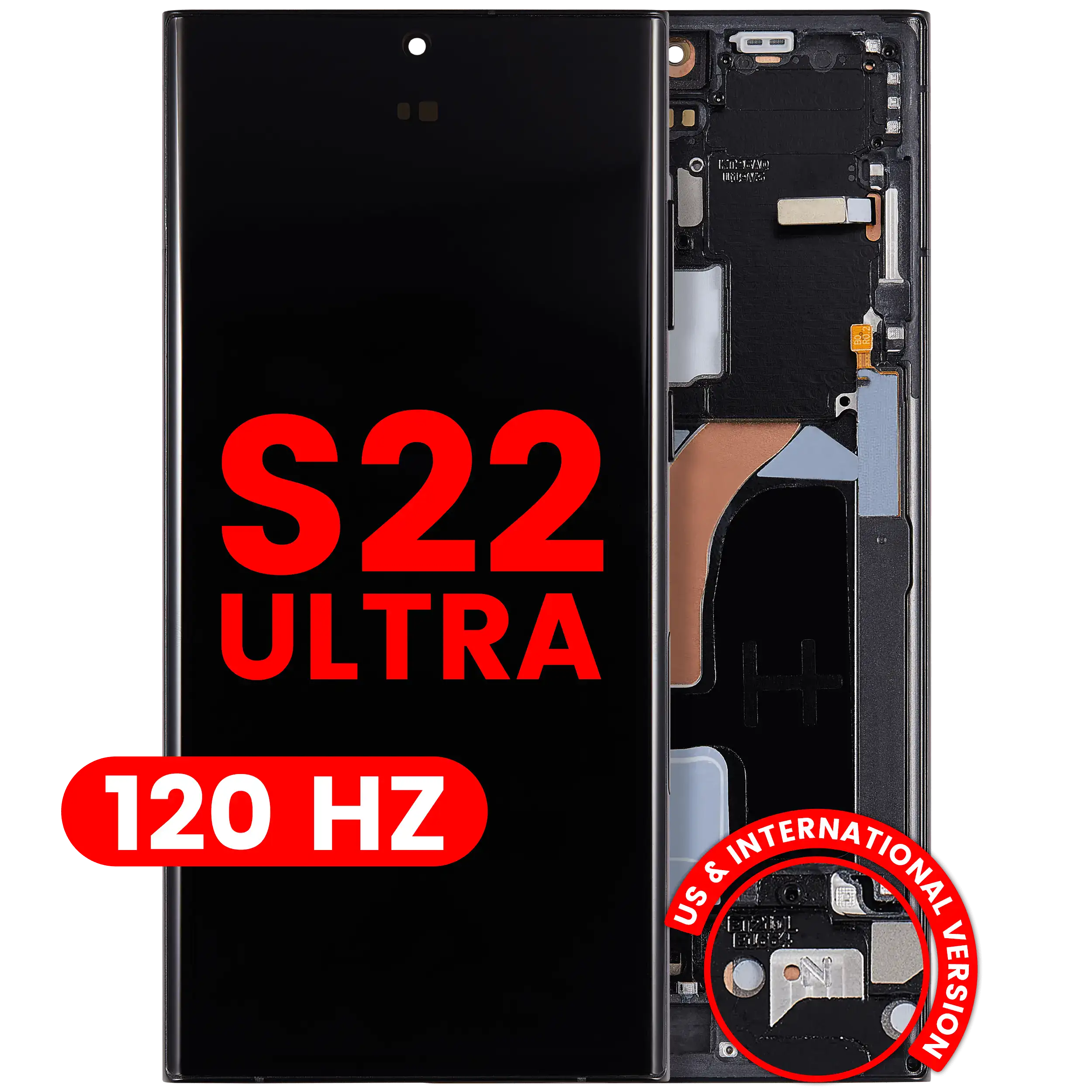 OLED-Display mit Rahmen für Samsung Galaxy S22 Ultra 5G (US & Internationale Version) (Aftermarket Plus) (120Hz) (Graphite / Sky Blue / Red)