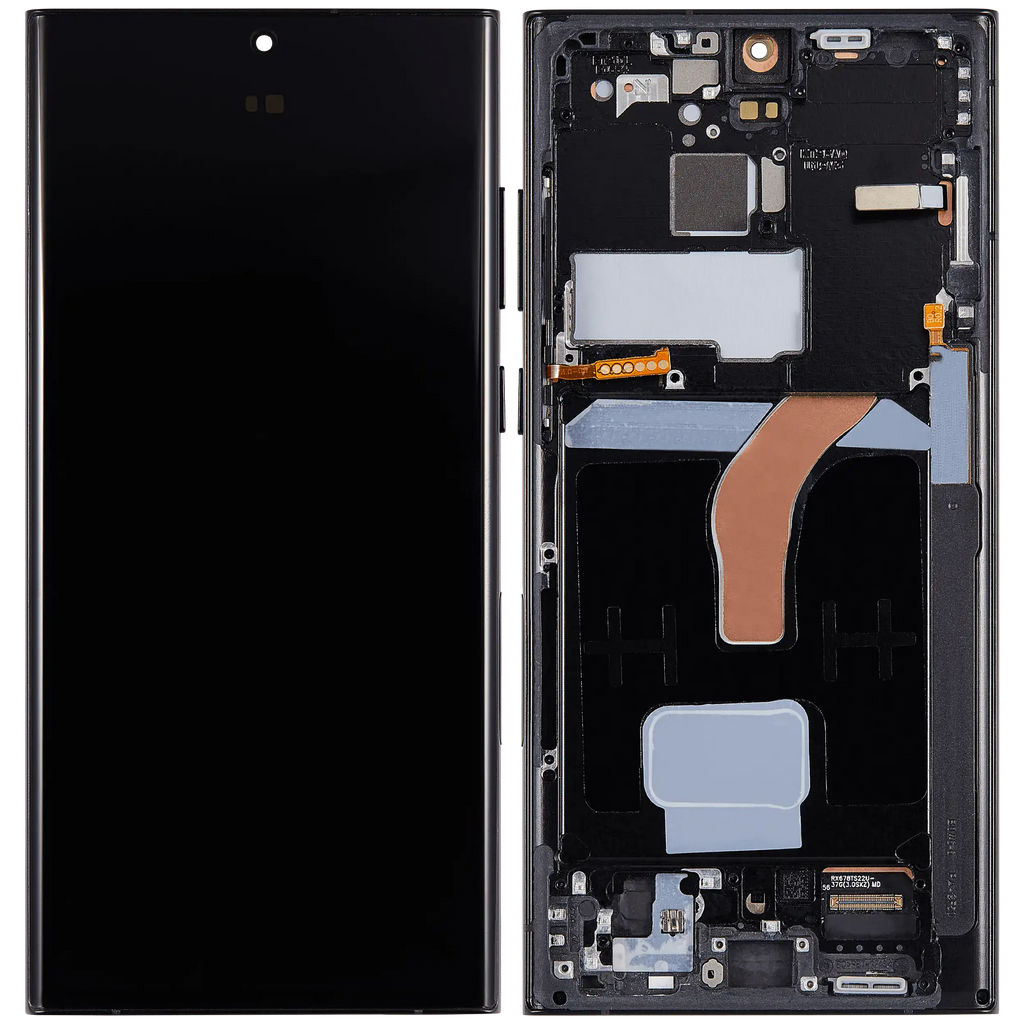 OLED-Display mit Rahmen für Samsung Galaxy S22 Ultra 5G (US & Internationale Version) (Aftermarket Plus) (120Hz) (Graphite / Sky Blue / Red)