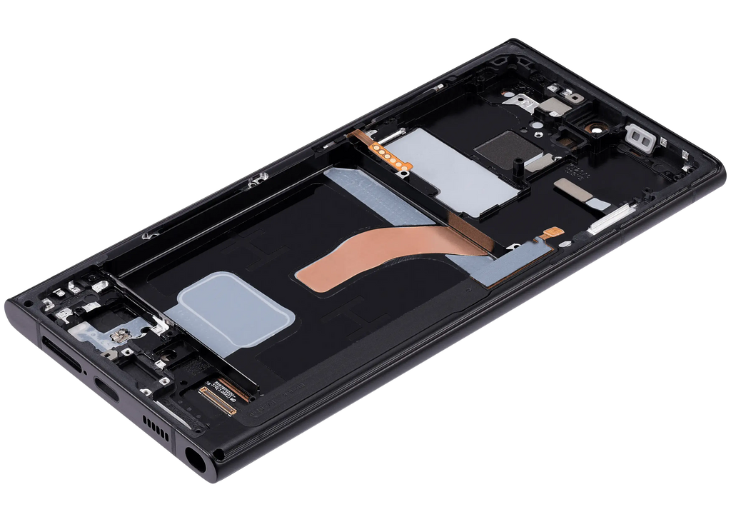 OLED-Display mit Rahmen für Samsung Galaxy S22 Ultra 5G (US & Internationale Version) (Aftermarket Plus) (120Hz) (Graphite / Sky Blue / Red)