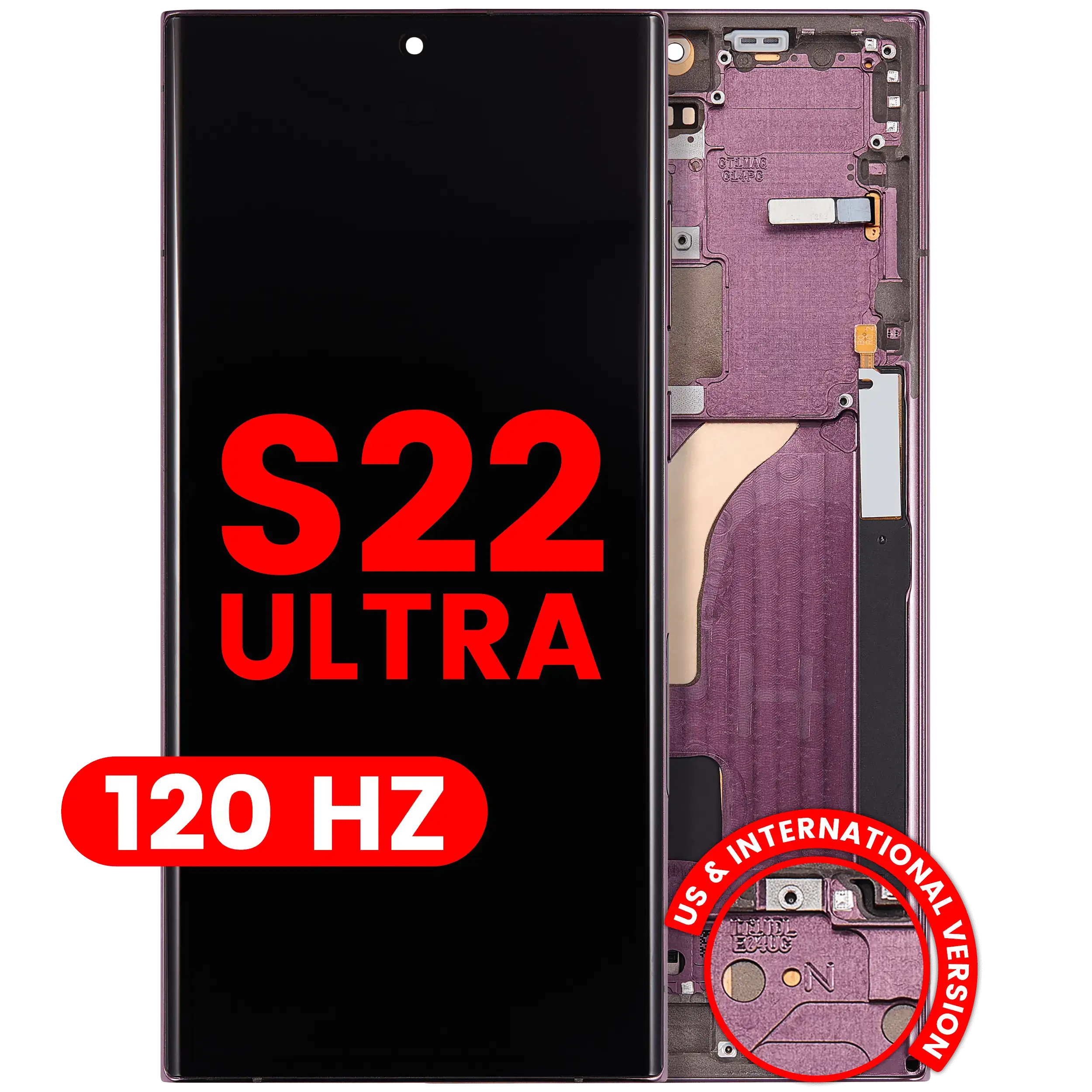 OLED-Display mit Rahmen für Samsung Galaxy S22 Ultra 5G (US & Internationale Version) (Aftermarket Plus) (120Hz) (Burgundy)