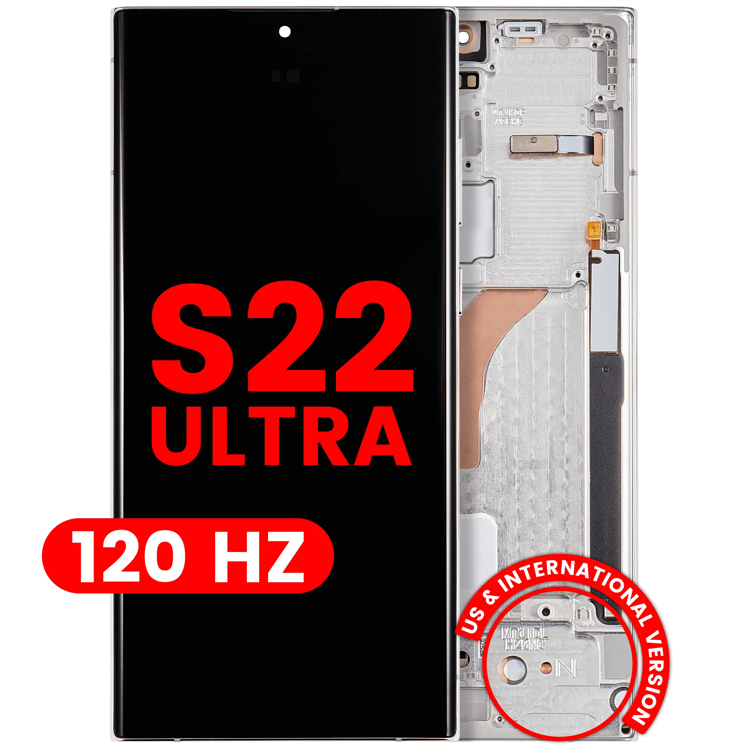 OLED-Display mit Rahmen für Samsung Galaxy S22 Ultra 5G (US & Internationale Version) (Aftermarket Plus) (120Hz) (Phantom White)