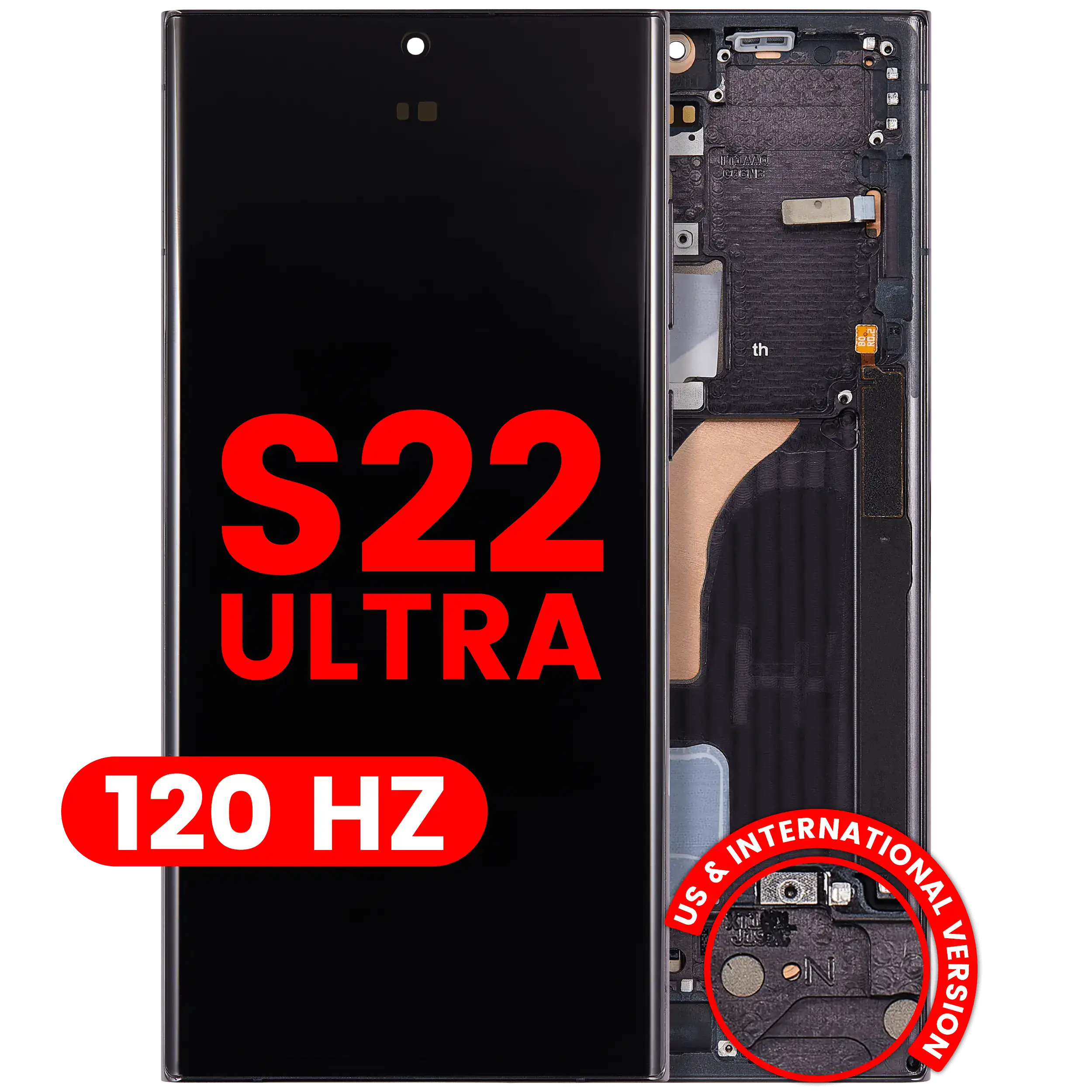 OLED-Display mit Rahmen für Samsung Galaxy S22 Ultra 5G (US & Internationale Version) (Aftermarket Plus) (120Hz) (Phantom Black)