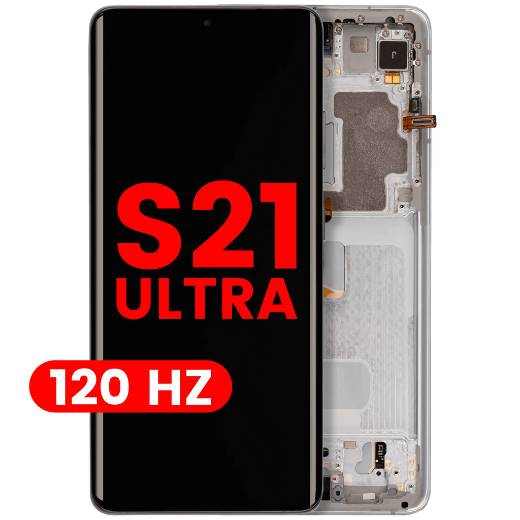 OLED-Display mit Rahmen für Samsung Galaxy S21 Ultra 5G (Aftermarket Plus) (120Hz) (Phantom Silver)