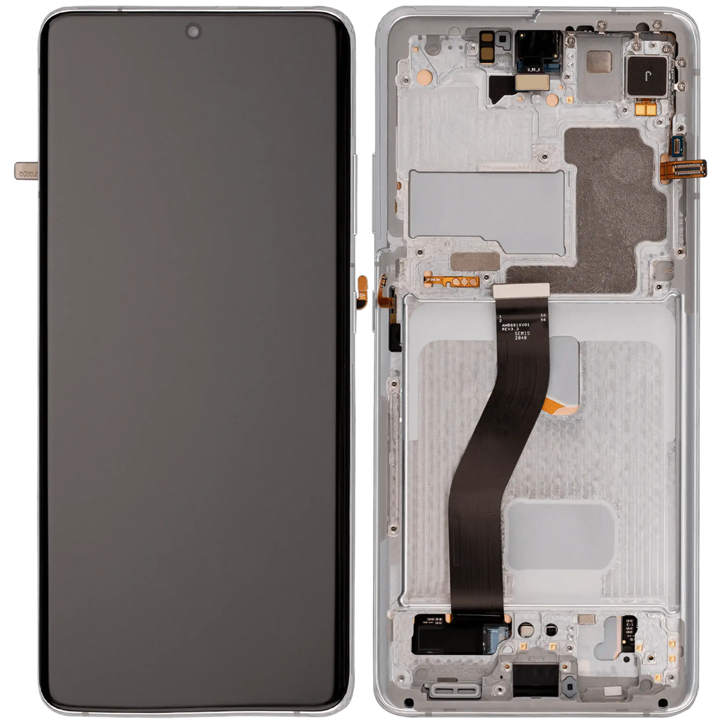 OLED-Display mit Rahmen für Samsung Galaxy S21 Ultra 5G (Aftermarket Plus) (120Hz) (Phantom Silver)