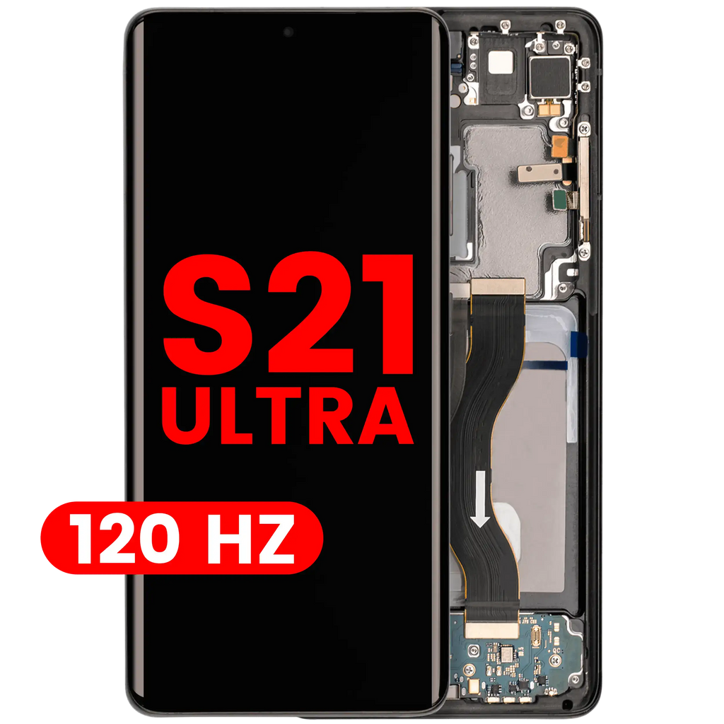 OLED-Display mit Rahmen für Samsung Galaxy S21 Ultra 5G (Aftermarket Plus) (120Hz) (Phantom Black)
