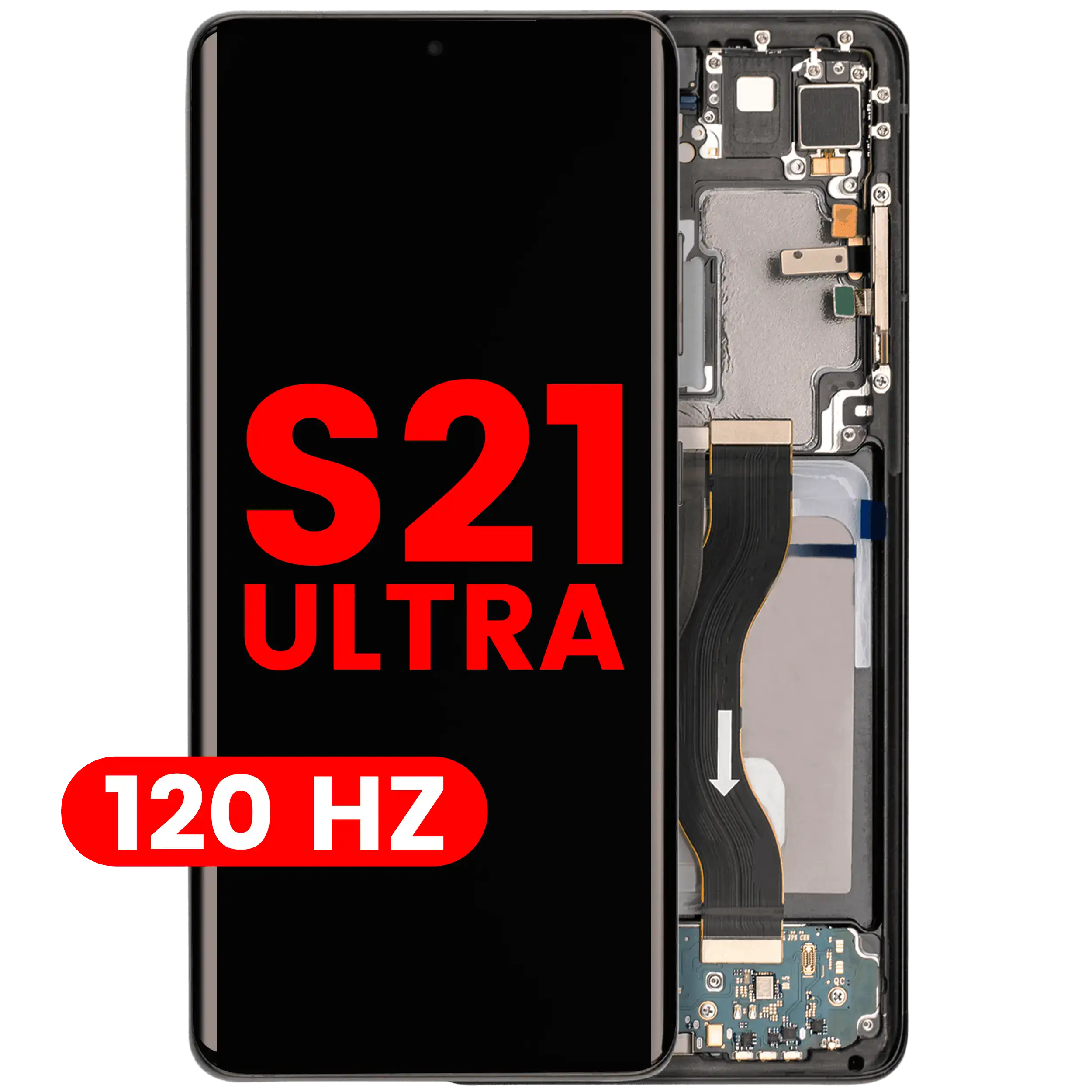 OLED-Display mit Rahmen für Samsung Galaxy S21 Ultra 5G (Aftermarket Plus) (120Hz) (Phantom Black)