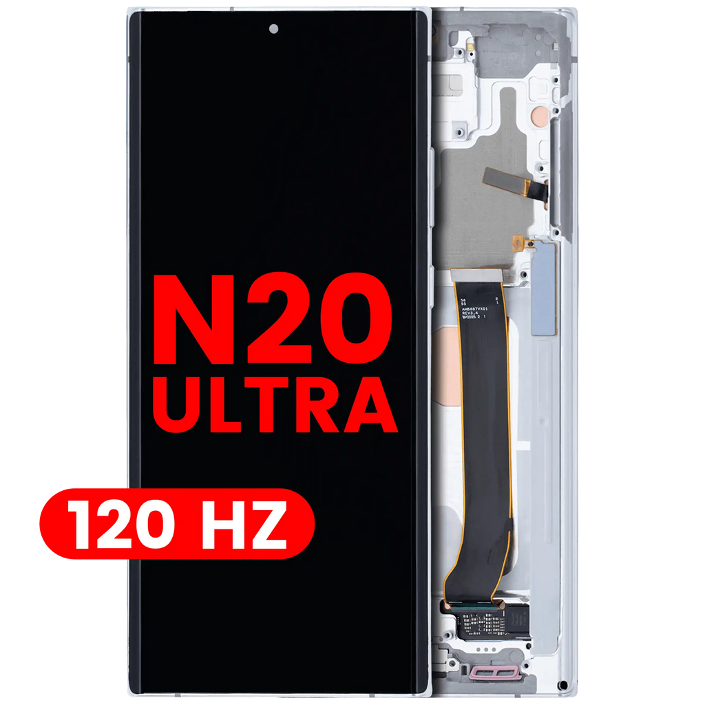 OLED-Display mit Rahmen für Samsung Galaxy Note 20 Ultra 5G (Aftermarket Plus) (120Hz) (Mystic White)