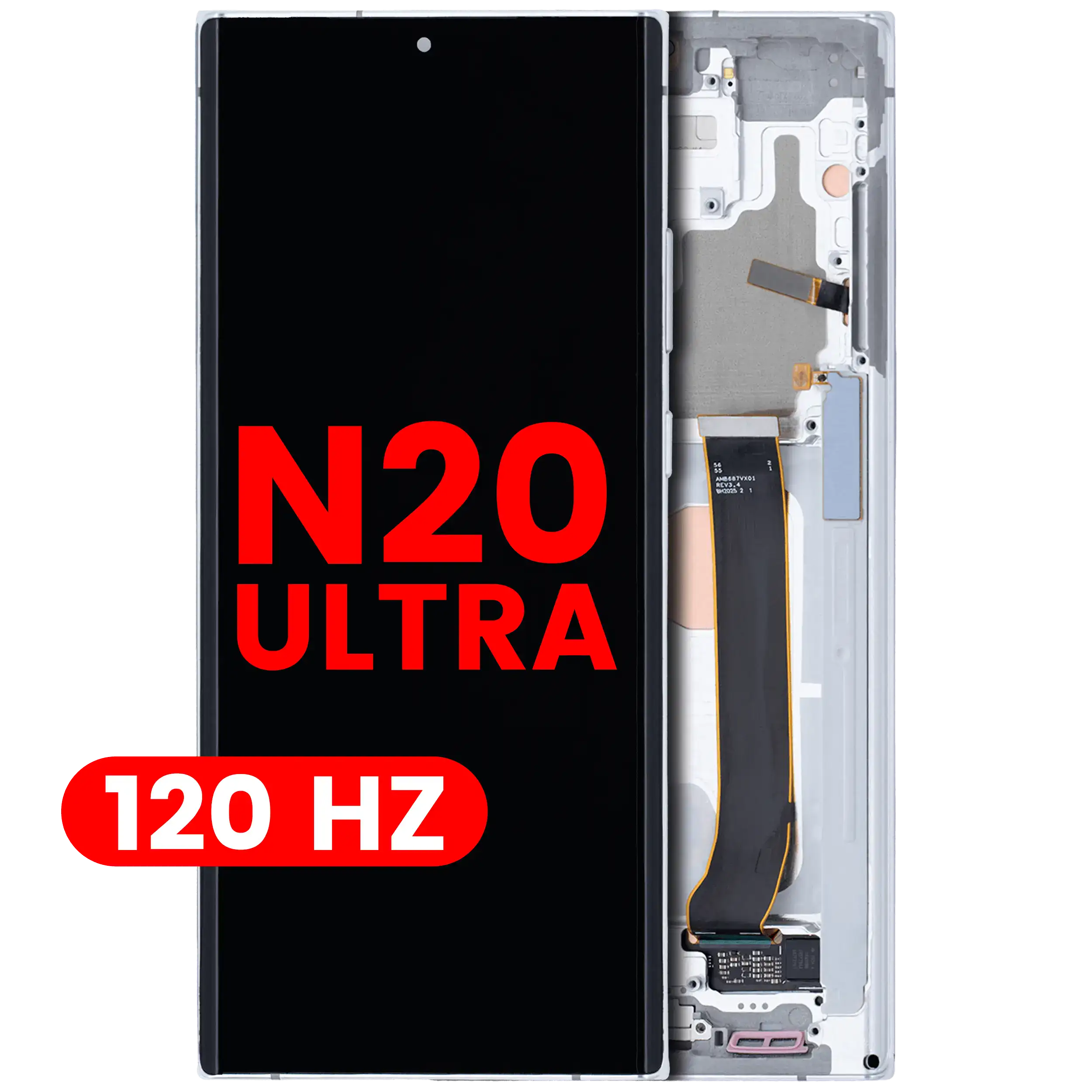OLED-Display mit Rahmen für Samsung Galaxy Note 20 Ultra 5G (Aftermarket Plus) (120Hz) (Mystic White)