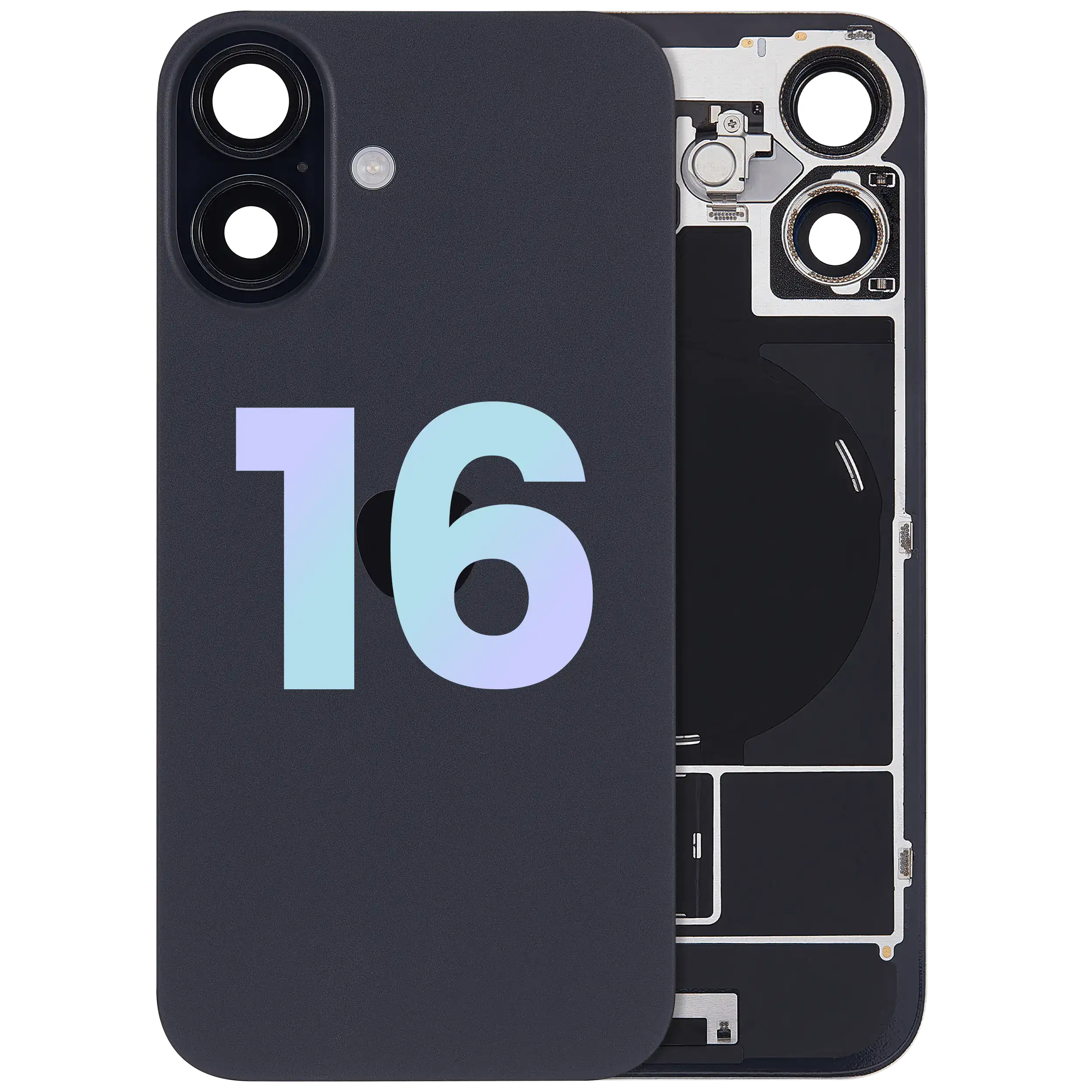 Backcover mit MagSafe Magnet & NFC & Blitz-Flexkabel für iPhone 16 (Service Pack) (Schwarz)