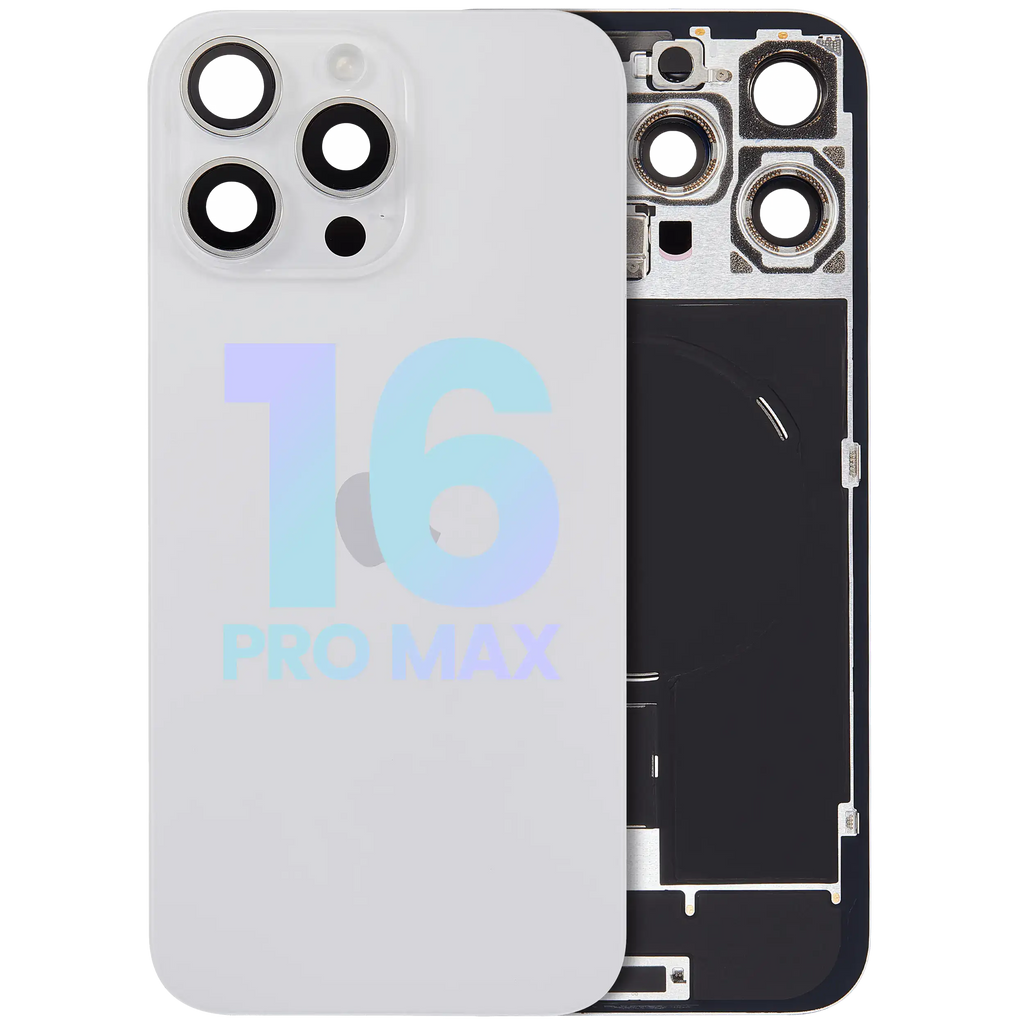 Backcover mit MagSafe Magnet & NFC & Blitz-Flexkabel für iPhone 16 Pro Max (Service Pack) (Weiß Titanium)