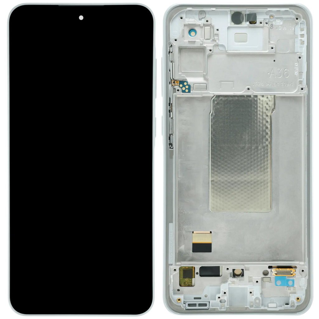 OLED-Display mit Rahmen für Samsung Galaxy A36 5G (A366 / 2025) (Aftermarket Plus) (Weiß)