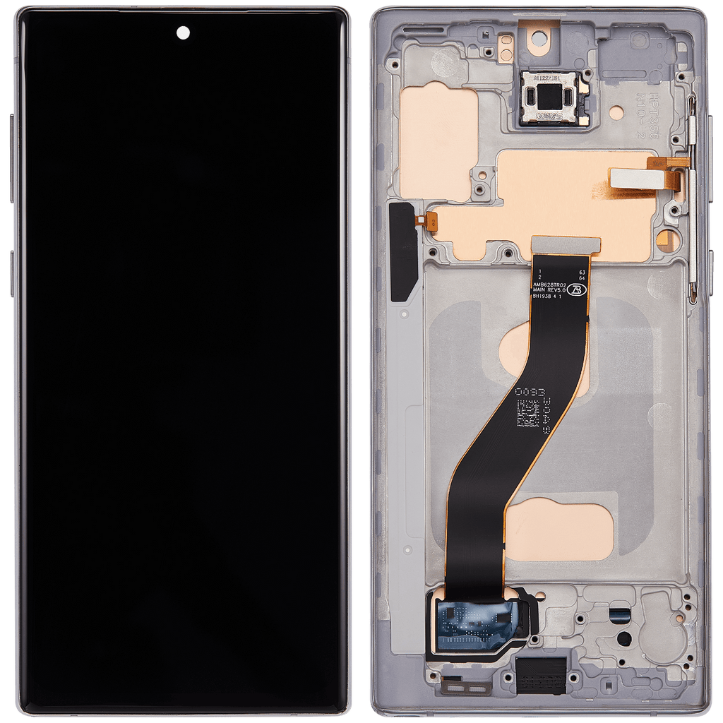 LCD-Display mit Rahmen (Without FingerPrint Sensor) für Samsung Galaxy Note 10 (US & International)(Aftermarket: Incell)(Aura Glow / Silver)