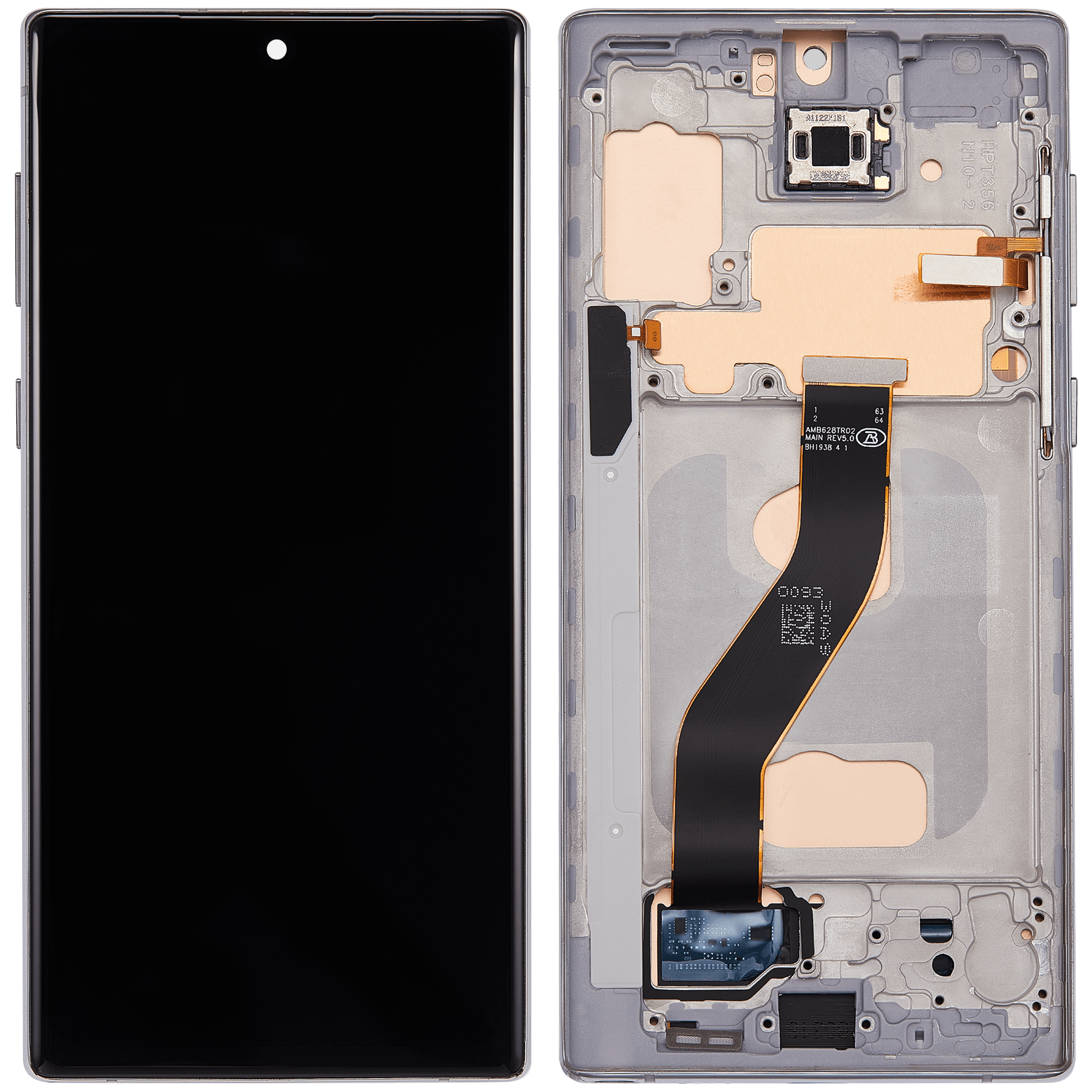 LCD-Display mit Rahmen (Without FingerPrint Sensor) für Samsung Galaxy Note 10 (US & International)(Aftermarket: Incell)(Aura Glow / Silver)