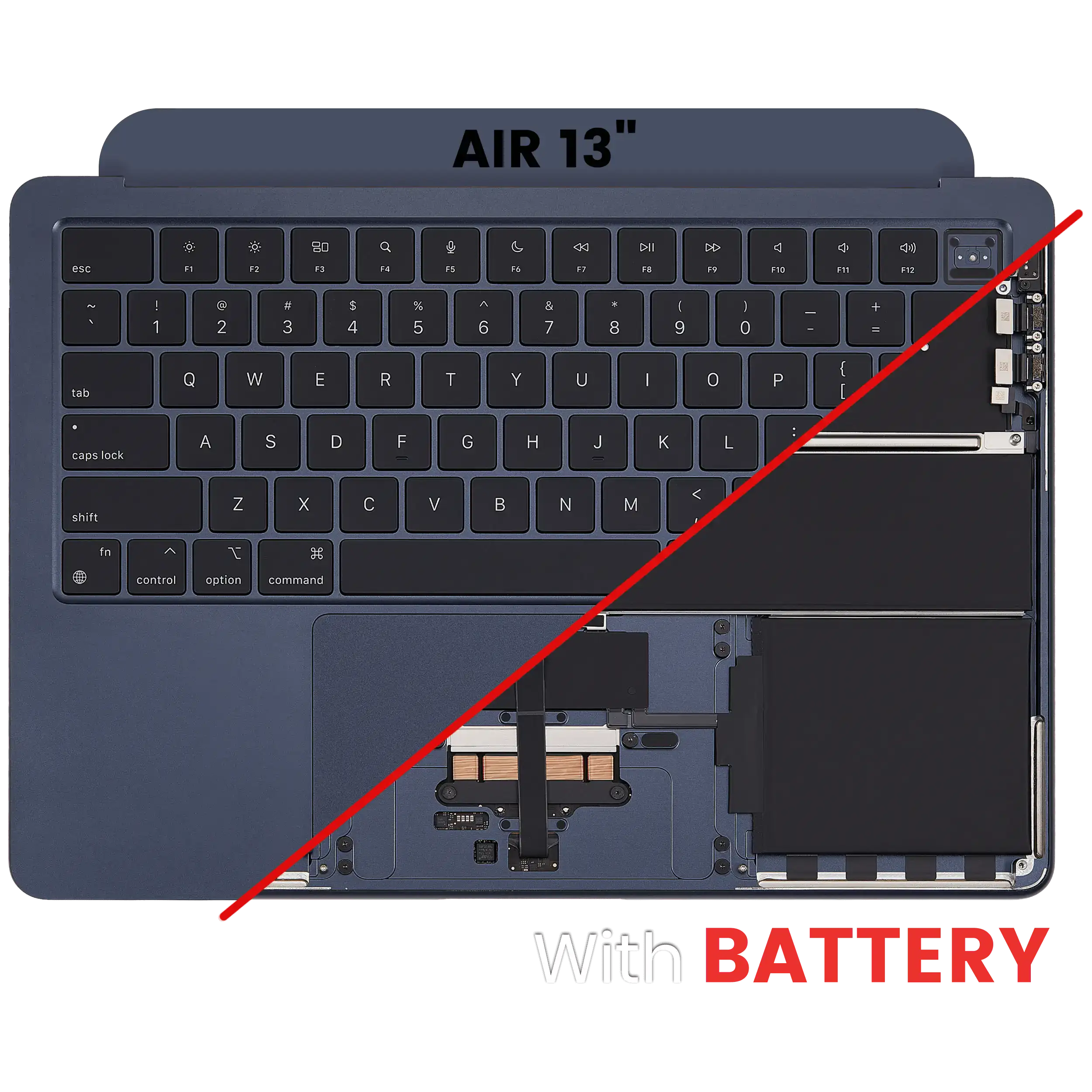 Top case with battery and keyboard for MacBook Air 13" (A3113) (US English) (used OEM pull, Grade A) (Midnight)