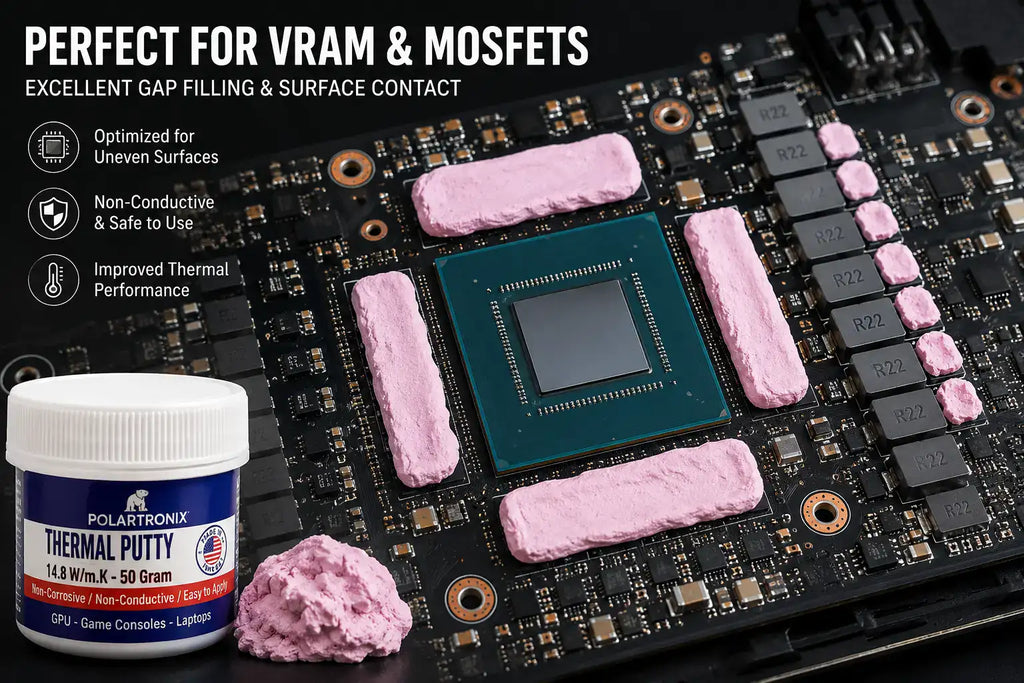 Thermal Putty 14.8 W/m·K, Non-Conductive, High-Performance Gap Filler (50 g) for Laptop GPU, PS5, Xbox Series X/S, VRAM, MOSFETs, Coils - PolarTronix