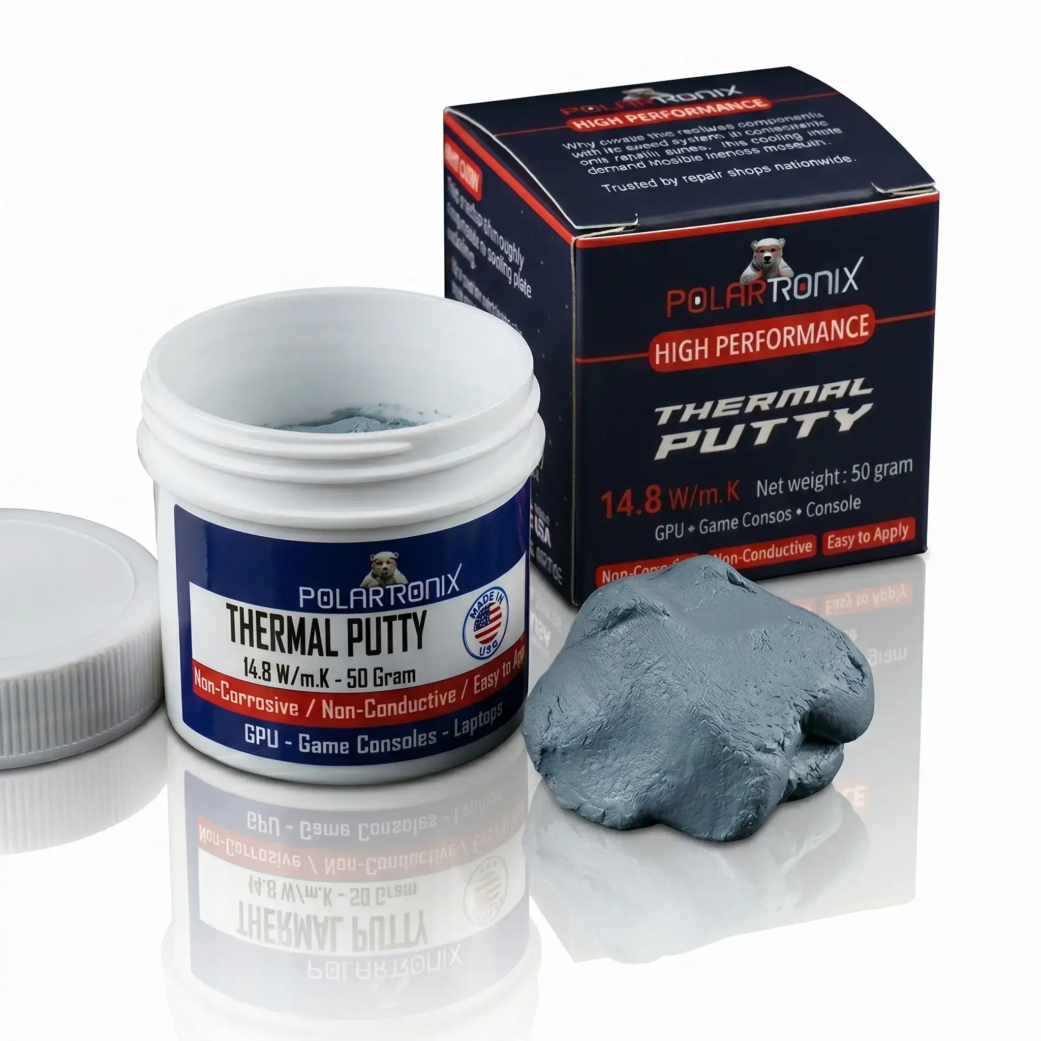 Thermal Putty 14.8 W/m·K, Non-Conductive, High-Performance Gap Filler (50 g) for Laptop GPU, PS5, Xbox Series X/S, VRAM, MOSFETs, Coils - PolarTronix