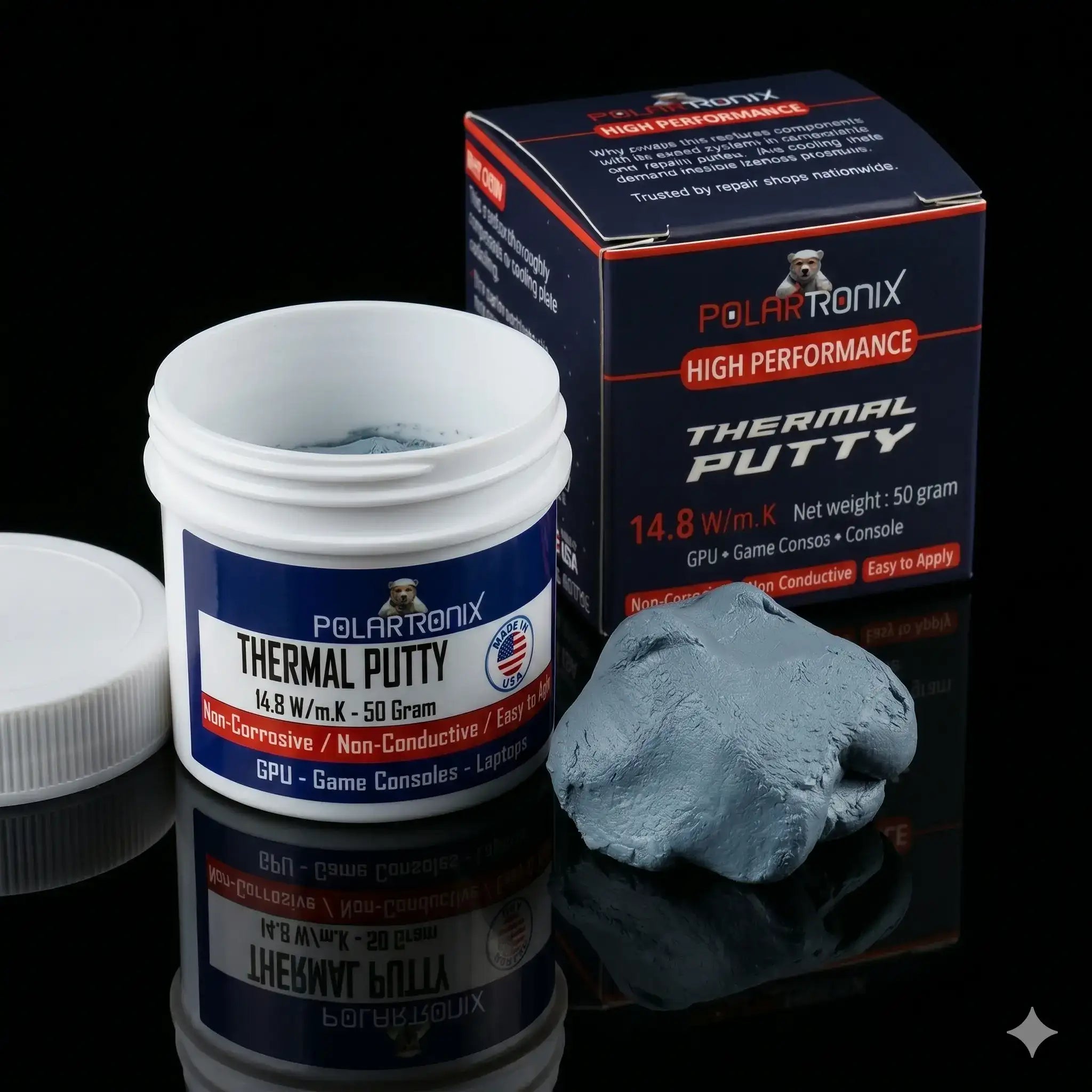Thermal Putty 14.8 W/m·K, Non-Conductive, High-Performance Gap Filler (50 g) for Laptop GPU, PS5, Xbox Series X/S, VRAM, MOSFETs, Coils - PolarTronix