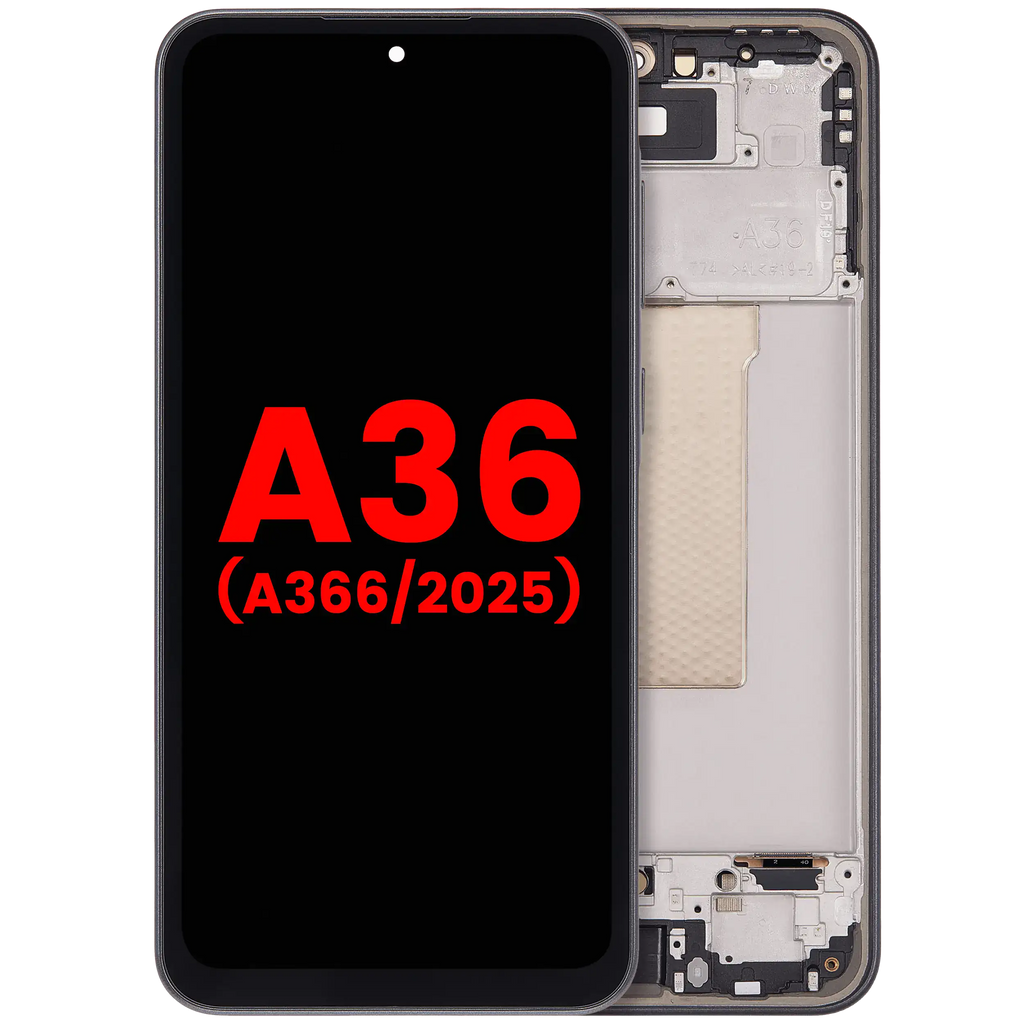OLED-Display mit Rahmen für Samsung Galaxy A36 5G (A366 / 2025) (Aftermarket Plus) (Schwarz)
