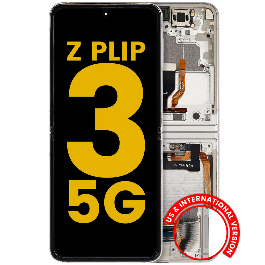 Inner OLED-Display mit Rahmen für Samsung Galaxy Z Flip 3 5G (US & International) (Refurbished) (Weiß)
