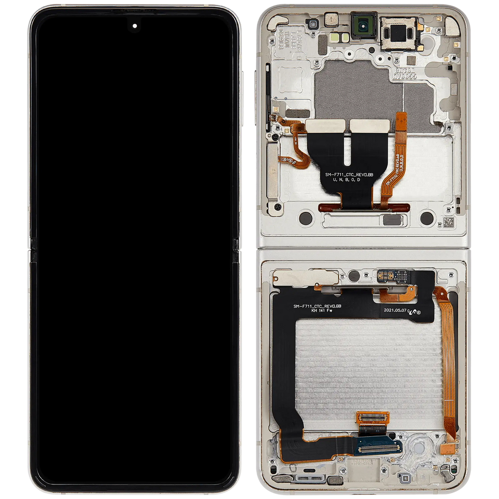 Inner OLED-Display mit Rahmen für Samsung Galaxy Z Flip 3 5G (US & International) (Refurbished) (Weiß)