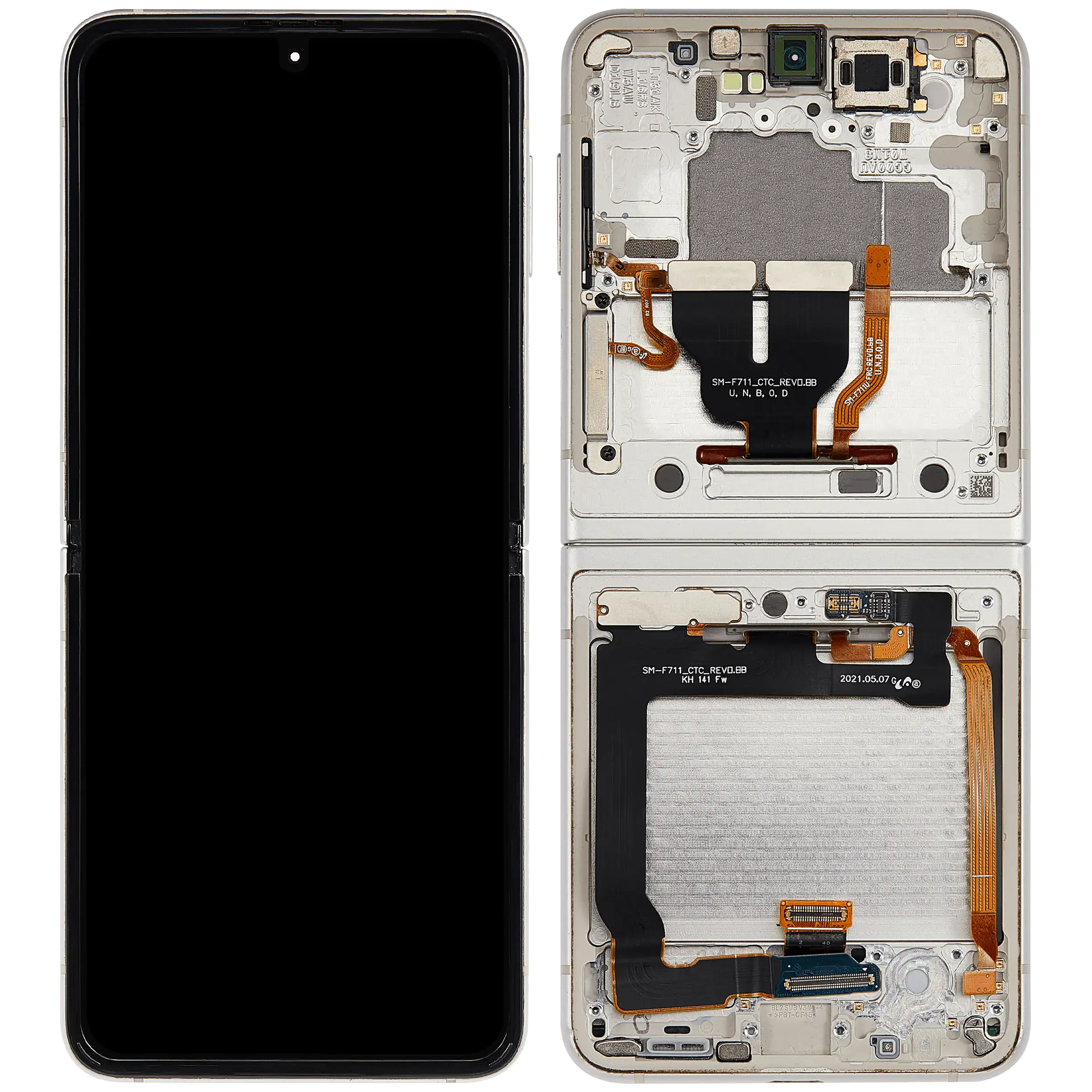 Inner OLED-Display mit Rahmen für Samsung Galaxy Z Flip 3 5G (US & International) (Refurbished) (Weiß)
