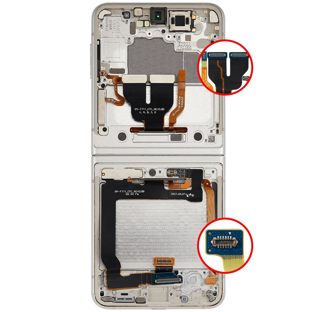 Inner OLED-Display mit Rahmen für Samsung Galaxy Z Flip 3 5G (US & International) (Refurbished) (Weiß)