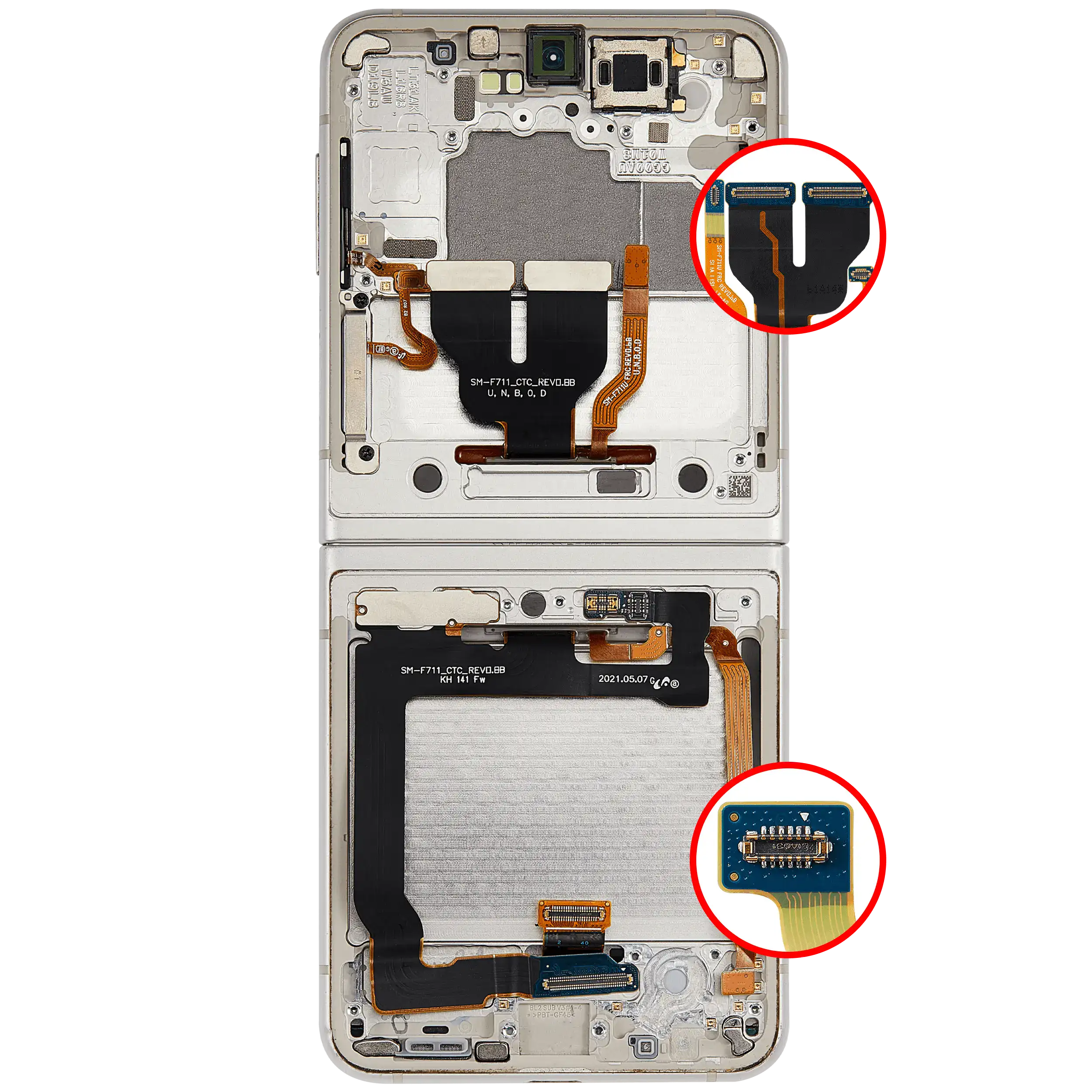Inner OLED-Display mit Rahmen für Samsung Galaxy Z Flip 3 5G (US & International) (Refurbished) (Weiß)