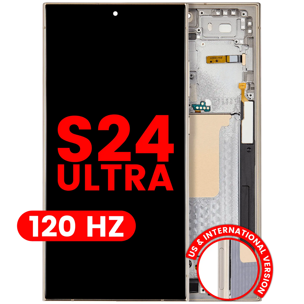 OLED-Display mit Rahmen für Samsung Galaxy S24 Ultra (US & Internationale Version) (Aftermarket Plus) (120Hz) (Titanium Gelb)