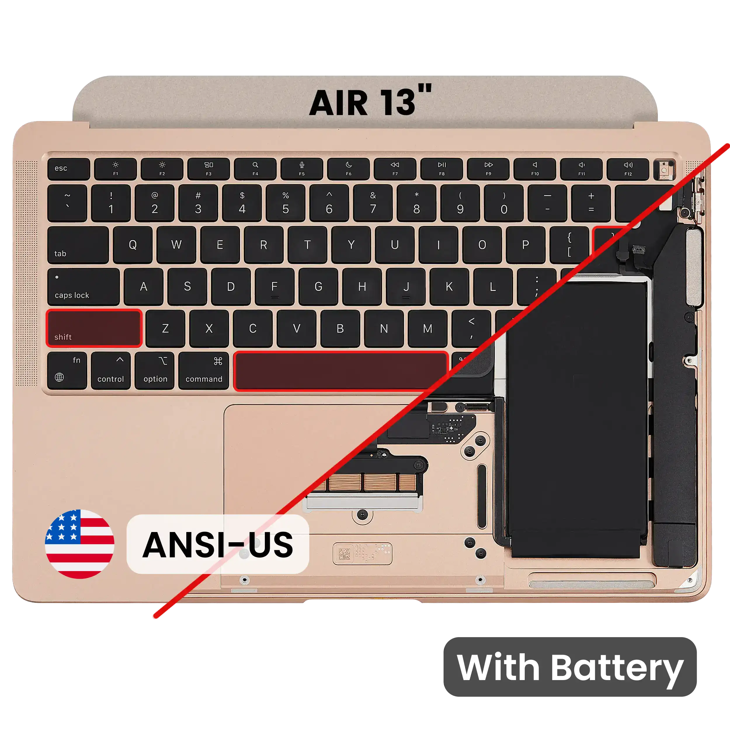 Top Case with Keyboard and Battery for MacBook Air 13" A1932 (2018/2019) US English (Grade New) Rose Gold