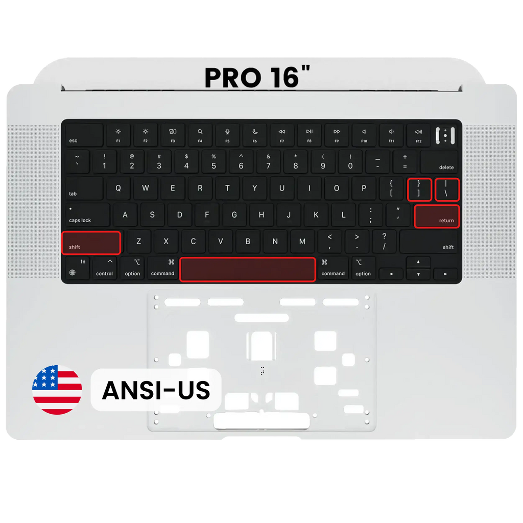 Top Case with Keyboard for MacBook Pro 16" A2485 (2021) / A2780 (2023) – US Keyboard – Used OEM Pull, Quality B/C – Silver