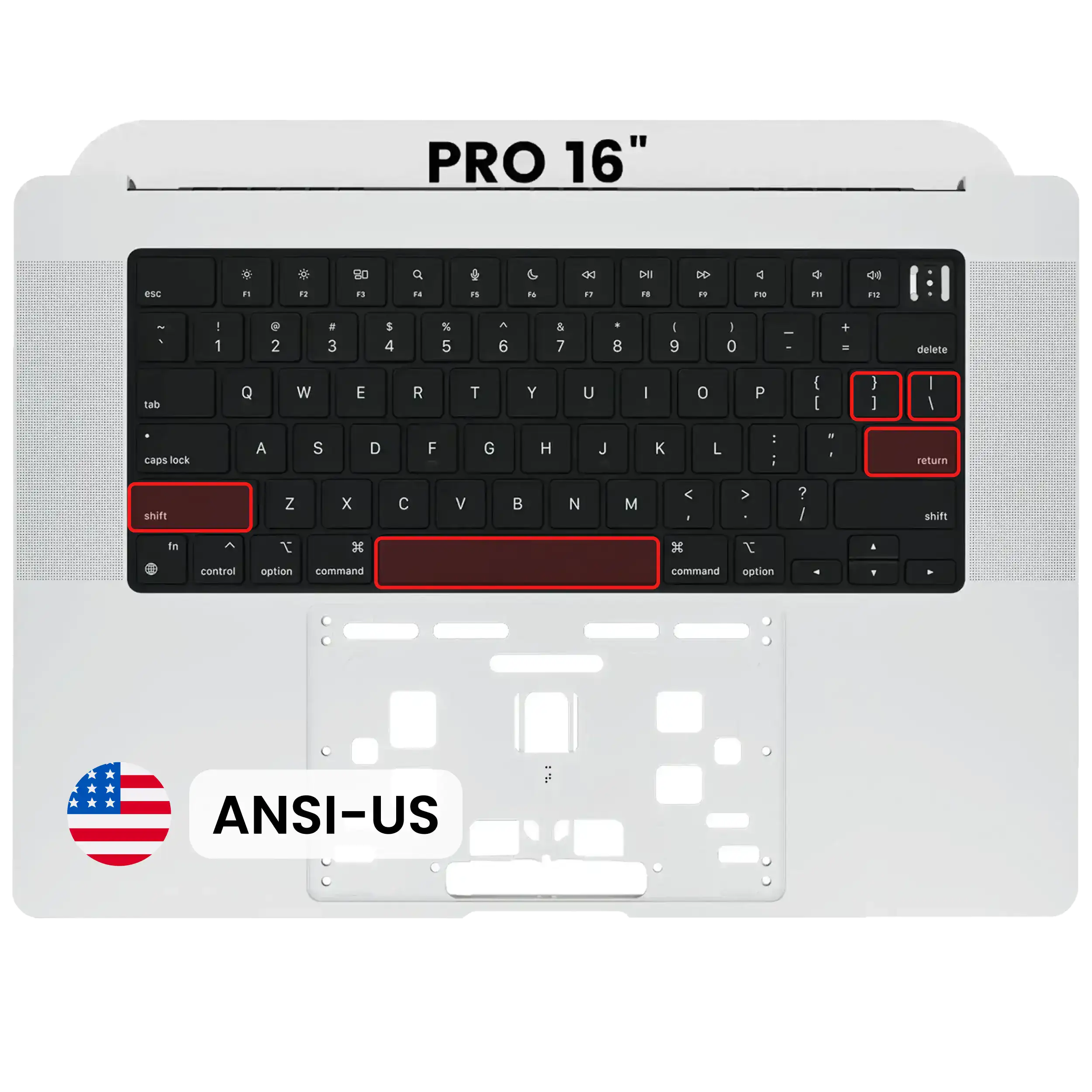 Top Case with Keyboard for MacBook Pro 16" A2485 (2021) / A2780 (2023) – US Keyboard – Used OEM Pull, Quality B/C – Silver