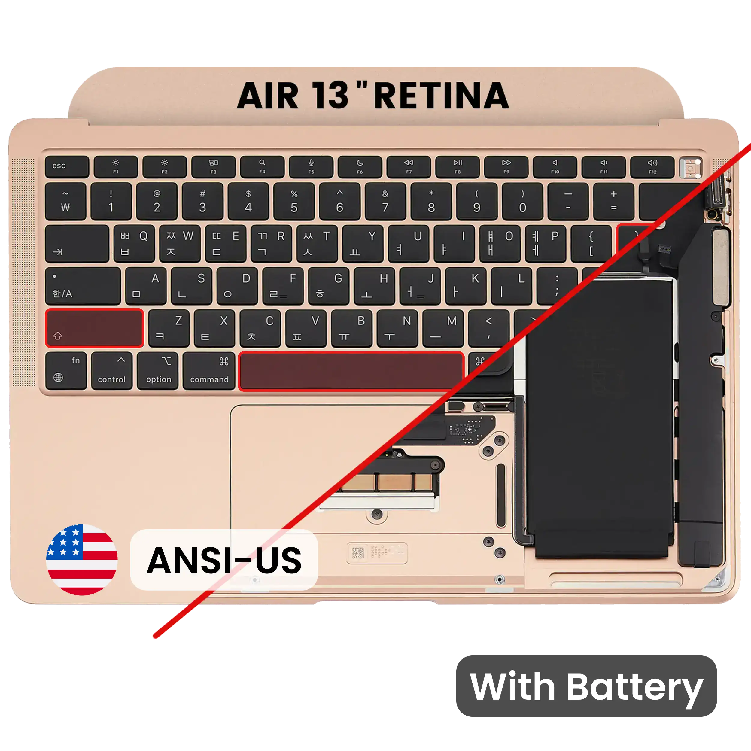 Top Case mit Akku and Keyboard (ANSI US) für MacBook Air 13" A2337 (2020) (gebrauchter OEM-Ausbau, Qualität B/C) (Rose Gold)