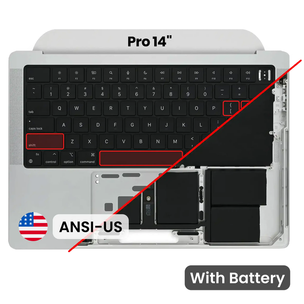Top Case mit Akku and Keyboard (ANSI US) für MacBook Pro 14" A2442 (2021) / A2779 (2023) (gebrauchter OEM-Ausbau, Qualität A) (Silber)