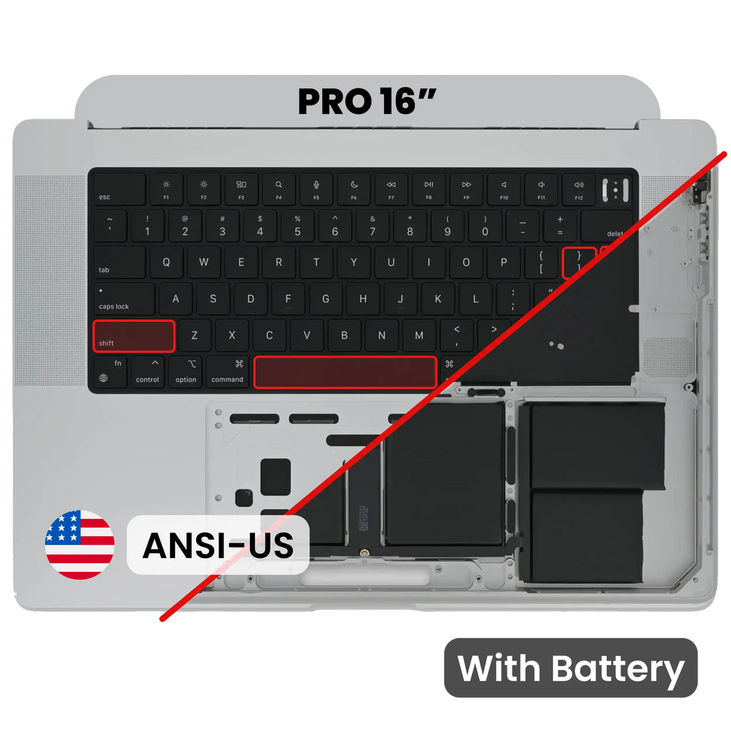 Top Case mit Akku and Keyboard (ANSI US) für MacBook Pro 16" A2485 (2021) / A2780 (2023) (gebrauchter OEM-Ausbau, Qualität B) (Space Grau)