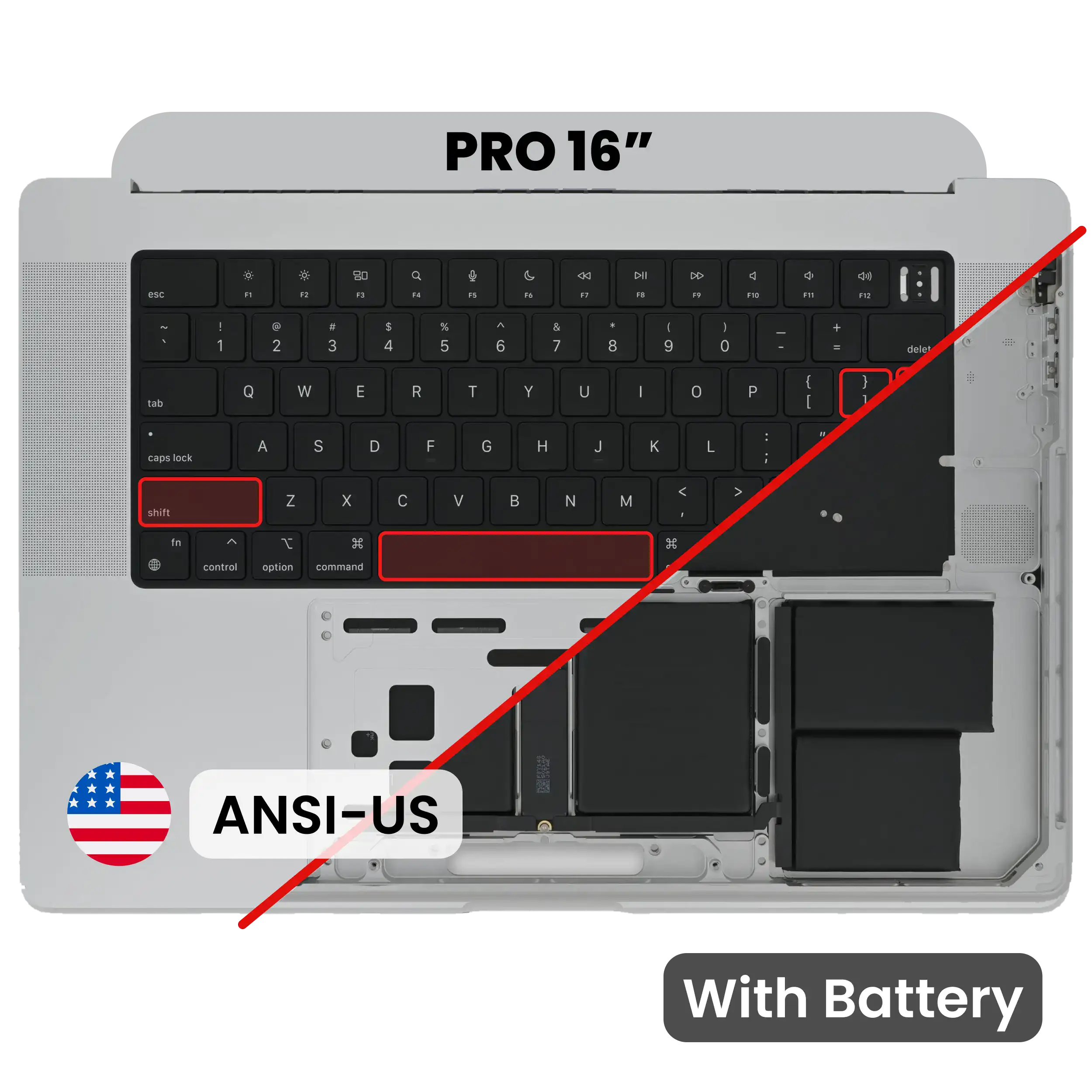 Top Case mit Akku and Keyboard (ANSI US) für MacBook Pro 16" A2485 (2021) / A2780 (2023) (gebrauchter OEM-Ausbau, Qualität B) (Space Grau)