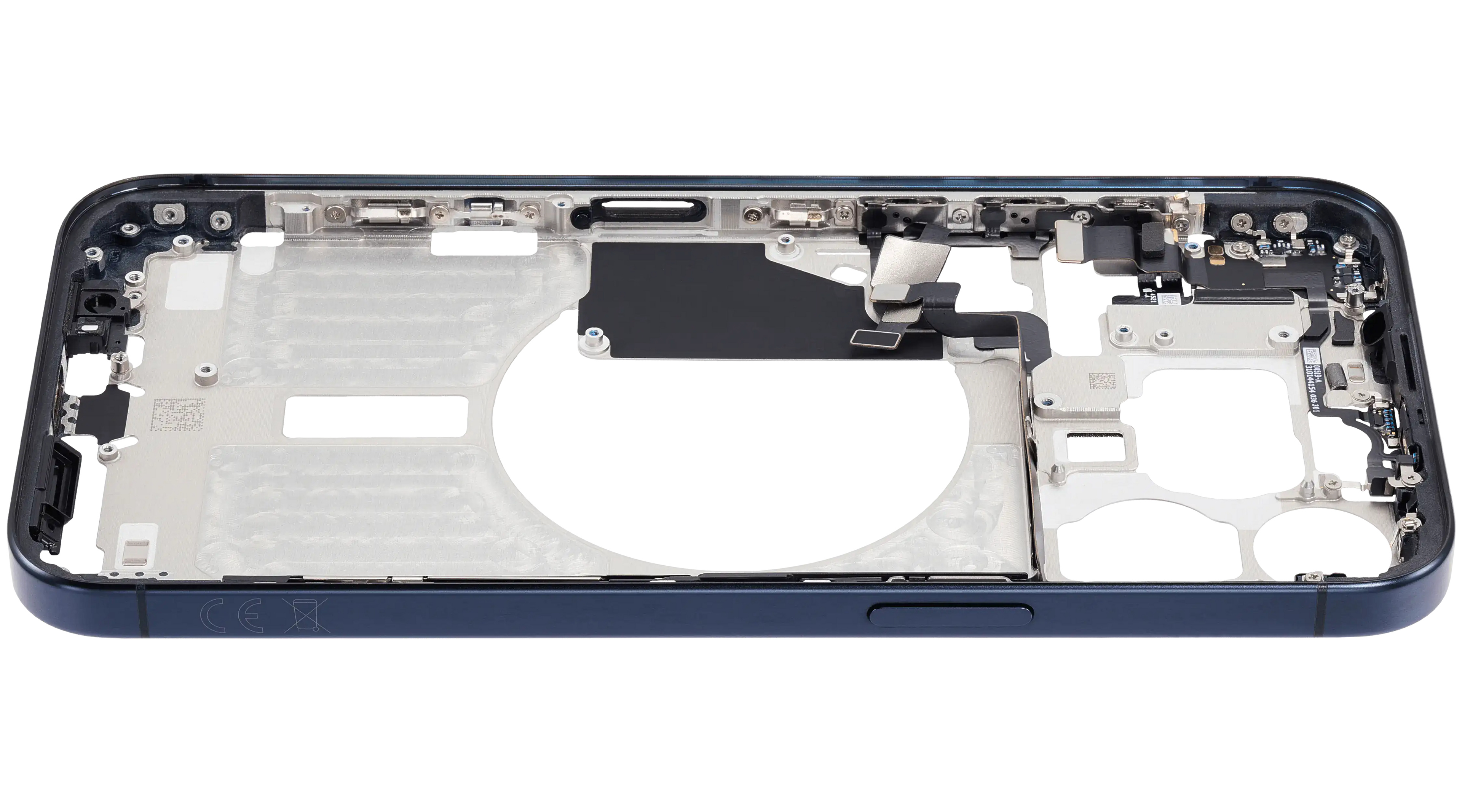 Midframe/Rahmen mit Small Parts für iPhone 15 Pro Max (EU / Global Version) (gebrauchter OEM-Ausbau, Qualität B) (Blau Titanium)