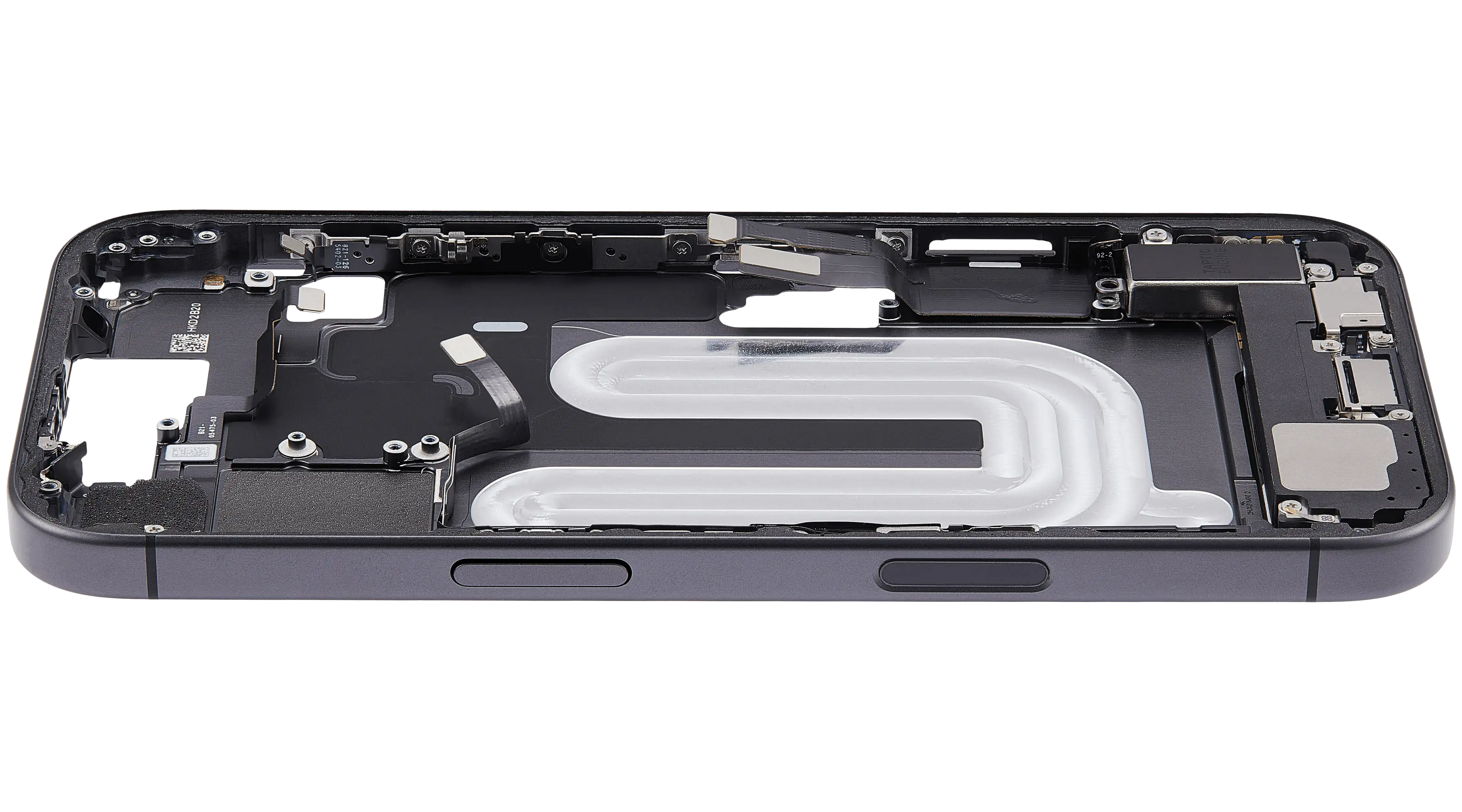Midframe/Rahmen mit Ladebuchse Flex & Small Parts für iPhone 17 (EU / Global Version) (gebrauchter OEM-Ausbau, Qualität A) (Schwarz)
