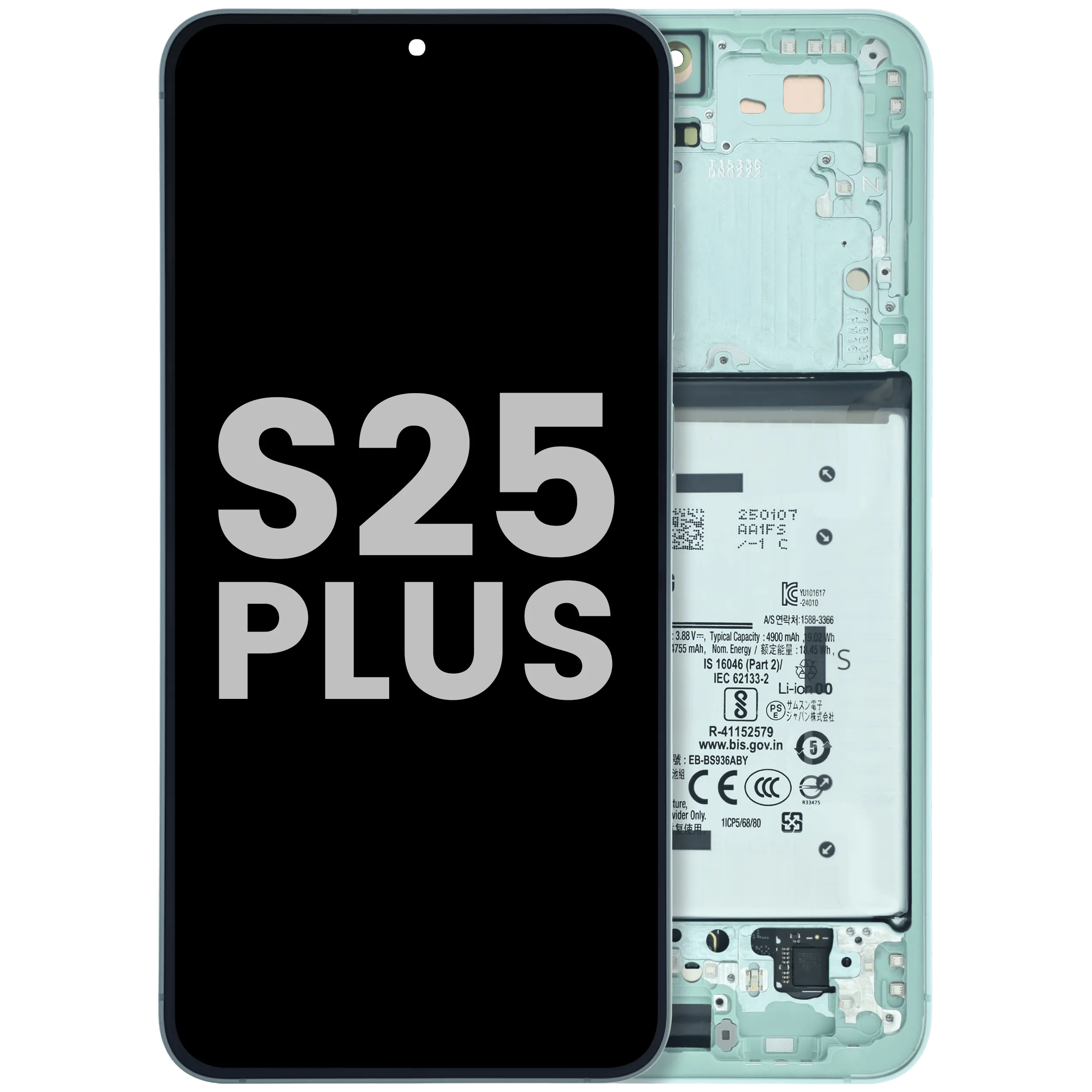 OLED-Display mit Rahmen für Samsung Galaxy S25 Plus (US & International) (gebrauchter OEM-Ausbau, Qualität A) (Mint)