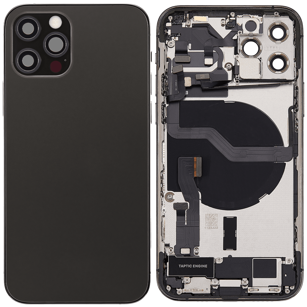 Backcover/Rahmen mit Ladebuchse Flex & Small Parts für iPhone 12 Pro (EU / Global Version) (gebrauchter OEM-Ausbau, Qualität A) (Graphite)