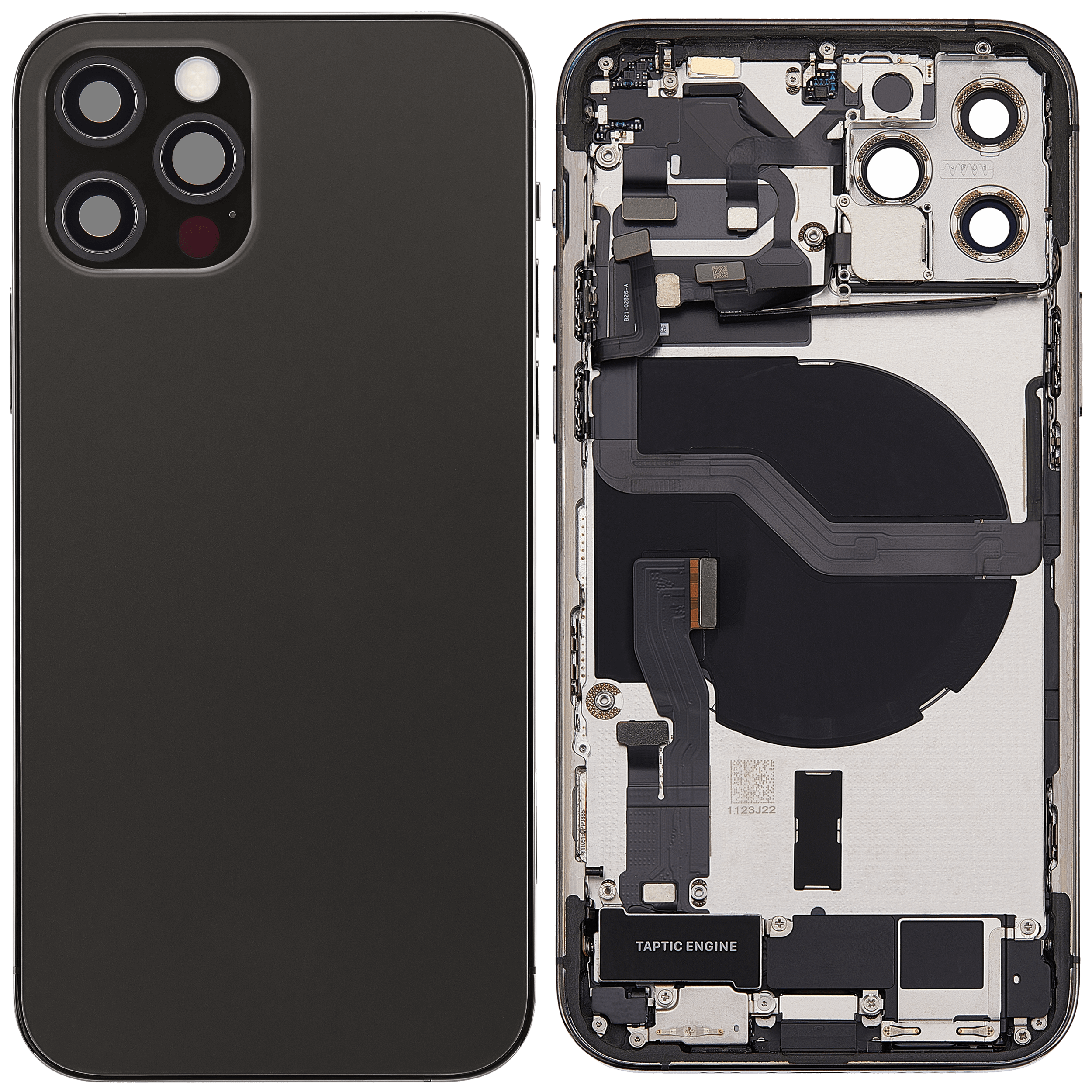 Backcover/Rahmen mit Ladebuchse Flex & Small Parts für iPhone 12 Pro (EU / Global Version) (gebrauchter OEM-Ausbau, Qualität A) (Graphite)