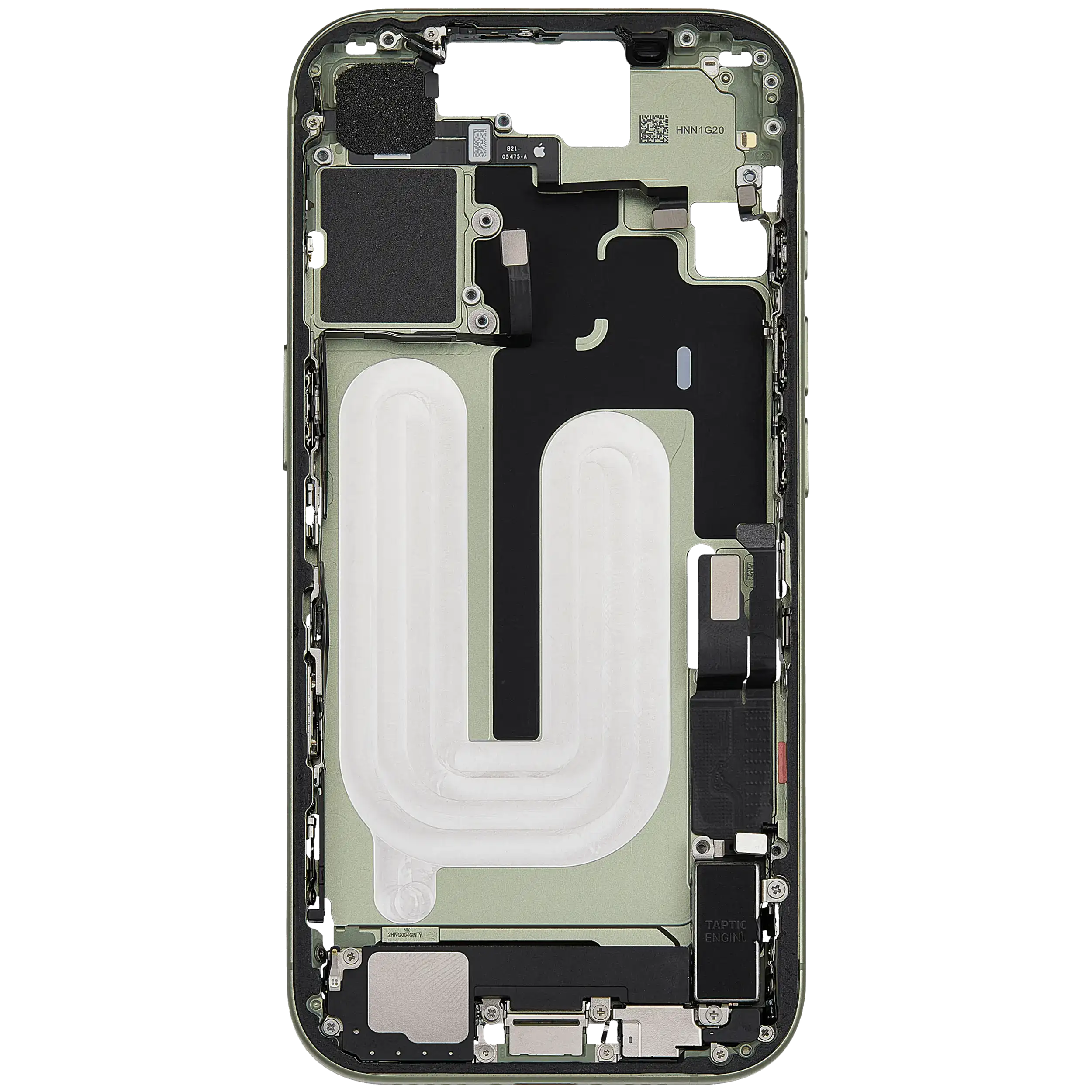 Midframe/Rahmen mit Ladebuchse Flex & Small Parts für iPhone 17 (EU / Global Version) (gebrauchter OEM-Ausbau, Qualität A) (Sage)