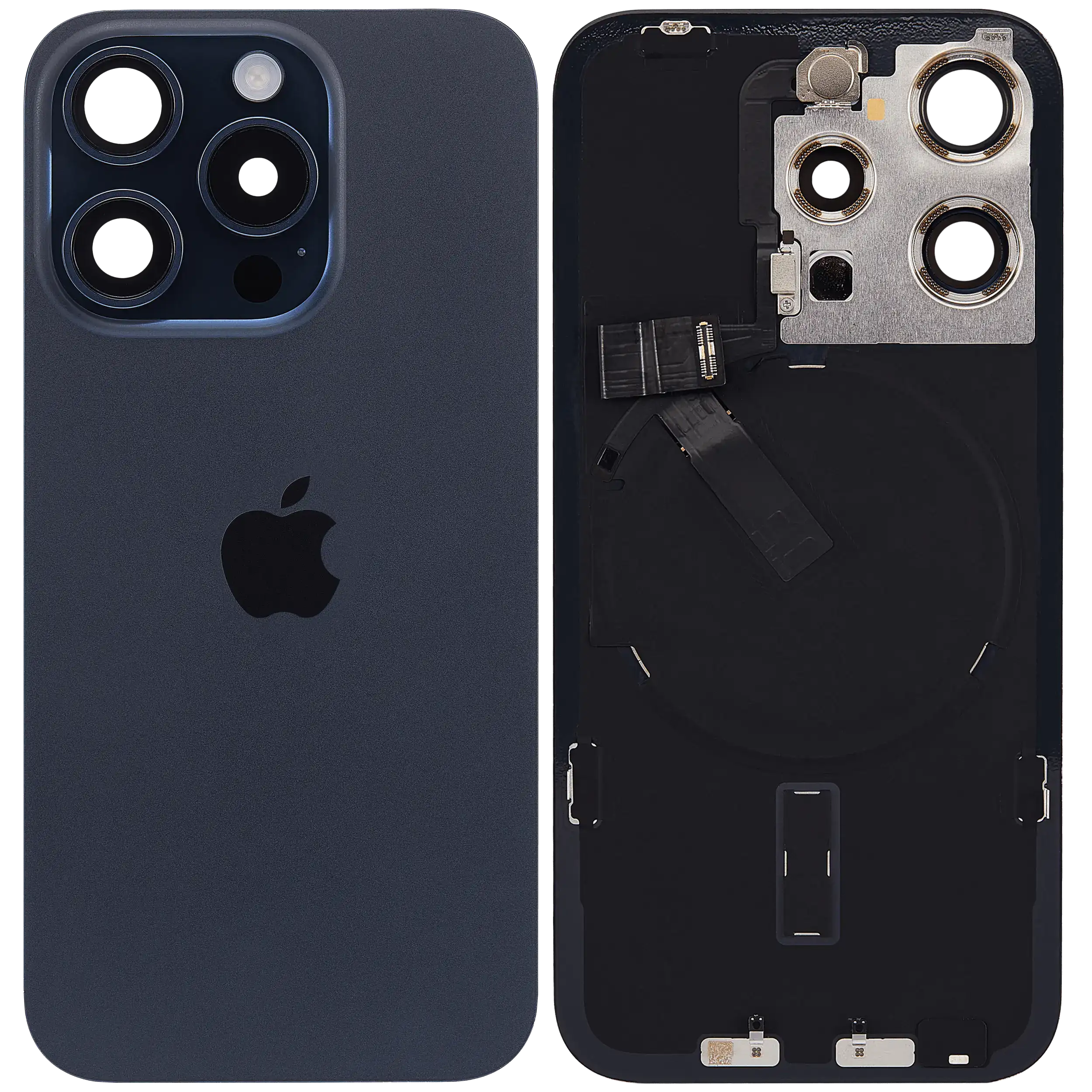 Backcover mit MagSafe Magnet & NFC & Blitz-Flexkabel für IPhone 15 Pro (Service Pack) (Blau Titanium)