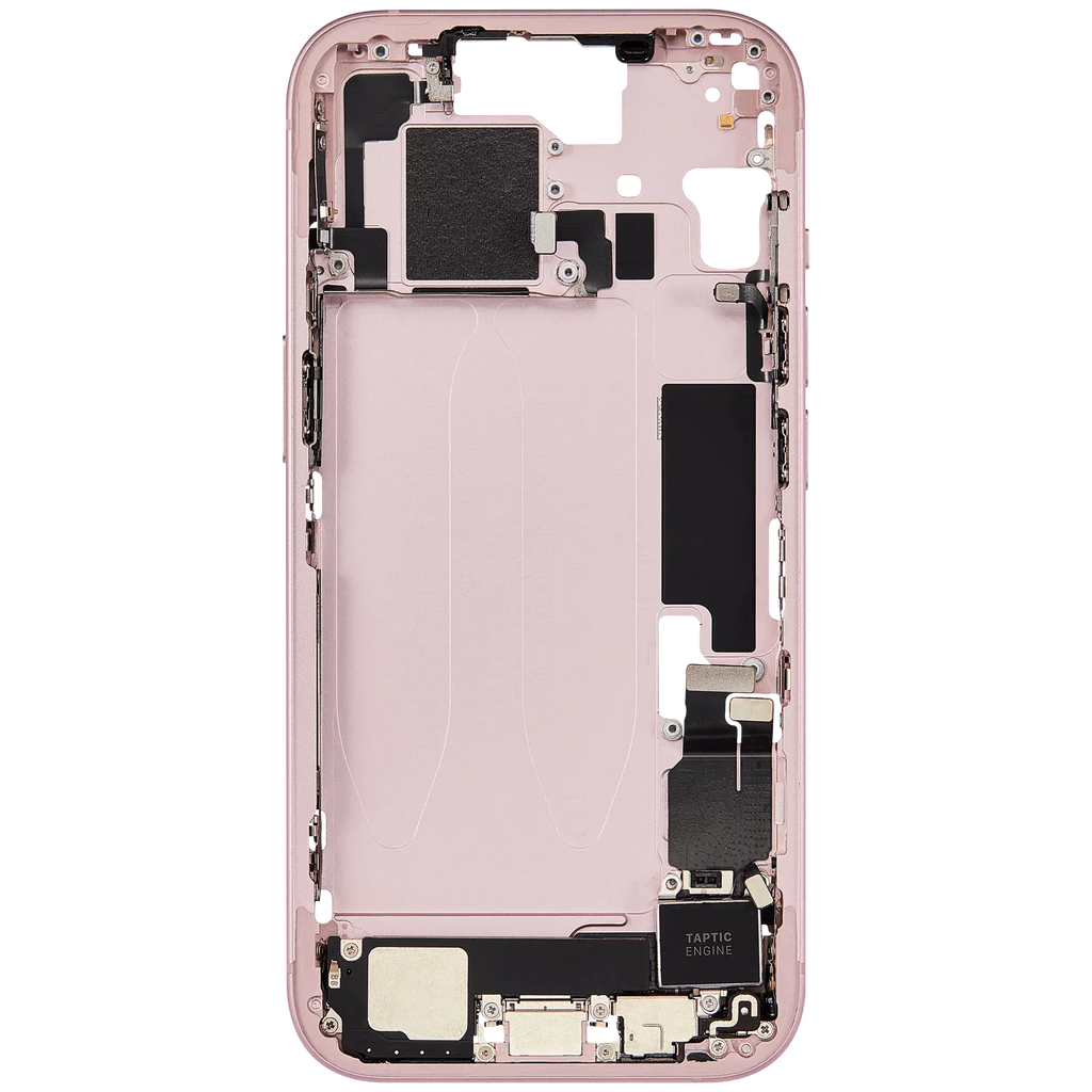 Midframe/Rahmen mit Ladebuchse Flex & Small Parts für iPhone 15 (EU / Global Version) (gebrauchter OEM-Ausbau, Qualität C) (Pink)
